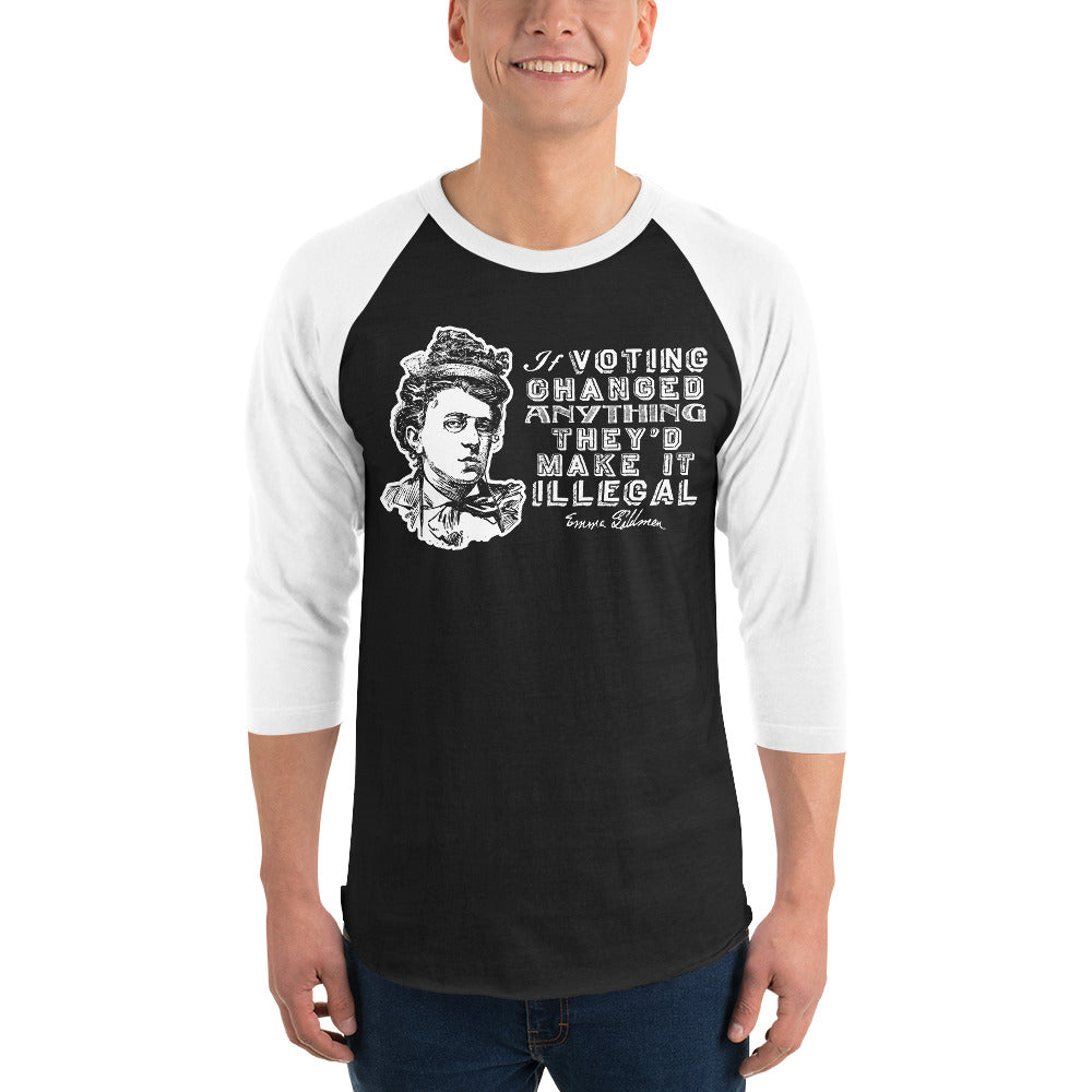 Emma Goldman Voting Quote 3/4 sleeve raglan shirt