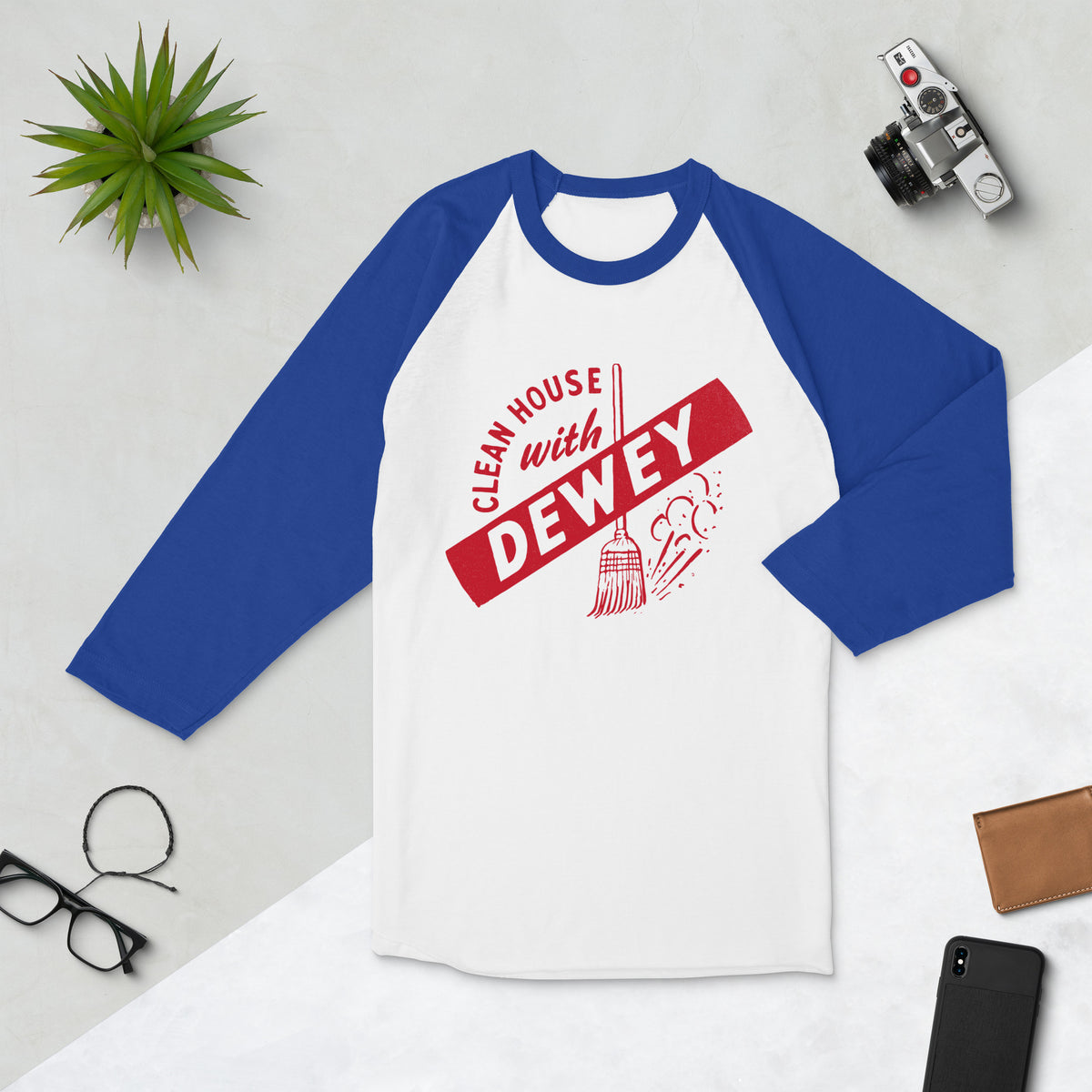 Clean House with Dewey 1944 Presidential Campaign 3/4 Sleeve Raglan Shirt