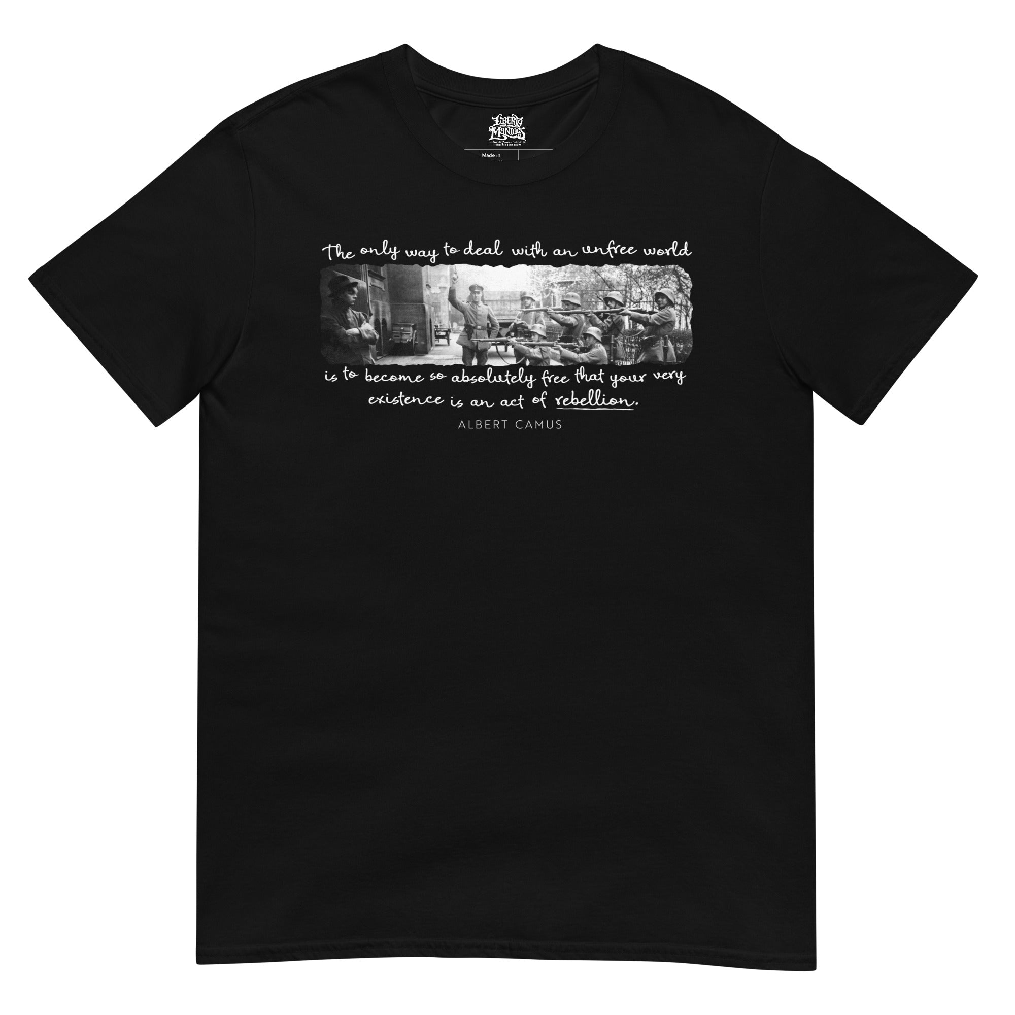 Being an Act of Rebellion Firing Squad Albert Camus Quote Graphic T-Shirt