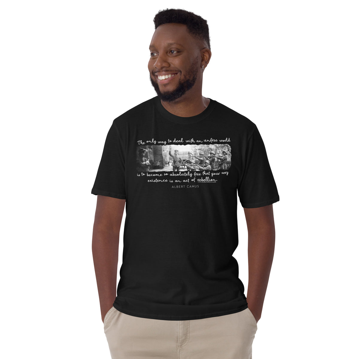 Being an Act of Rebellion Firing Squad Albert Camus Quote Graphic T-Shirt