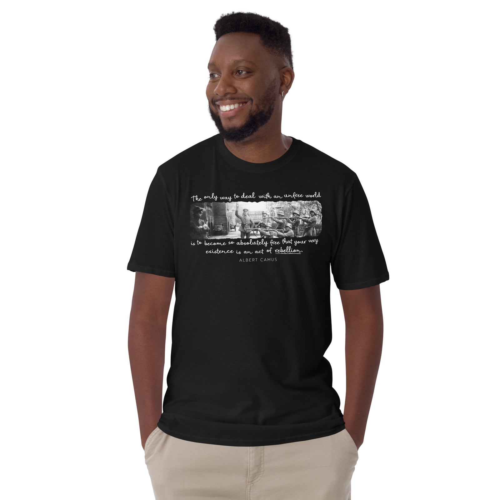 Being an Act of Rebellion Firing Squad Albert Camus Quote Graphic T-Shirt