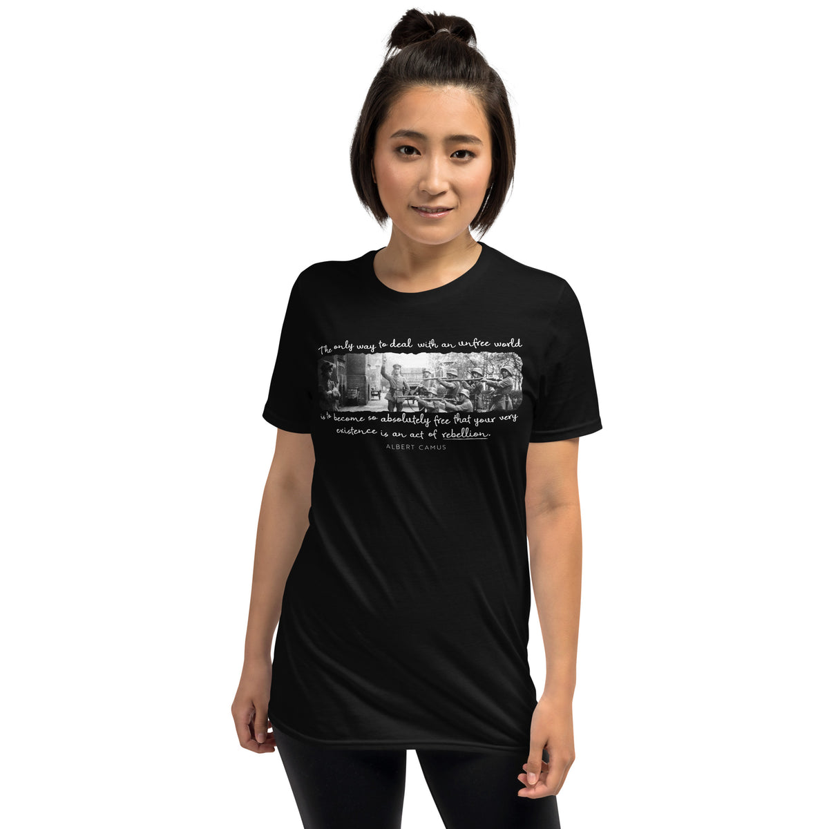 Being an Act of Rebellion Firing Squad Albert Camus Quote Graphic T-Shirt