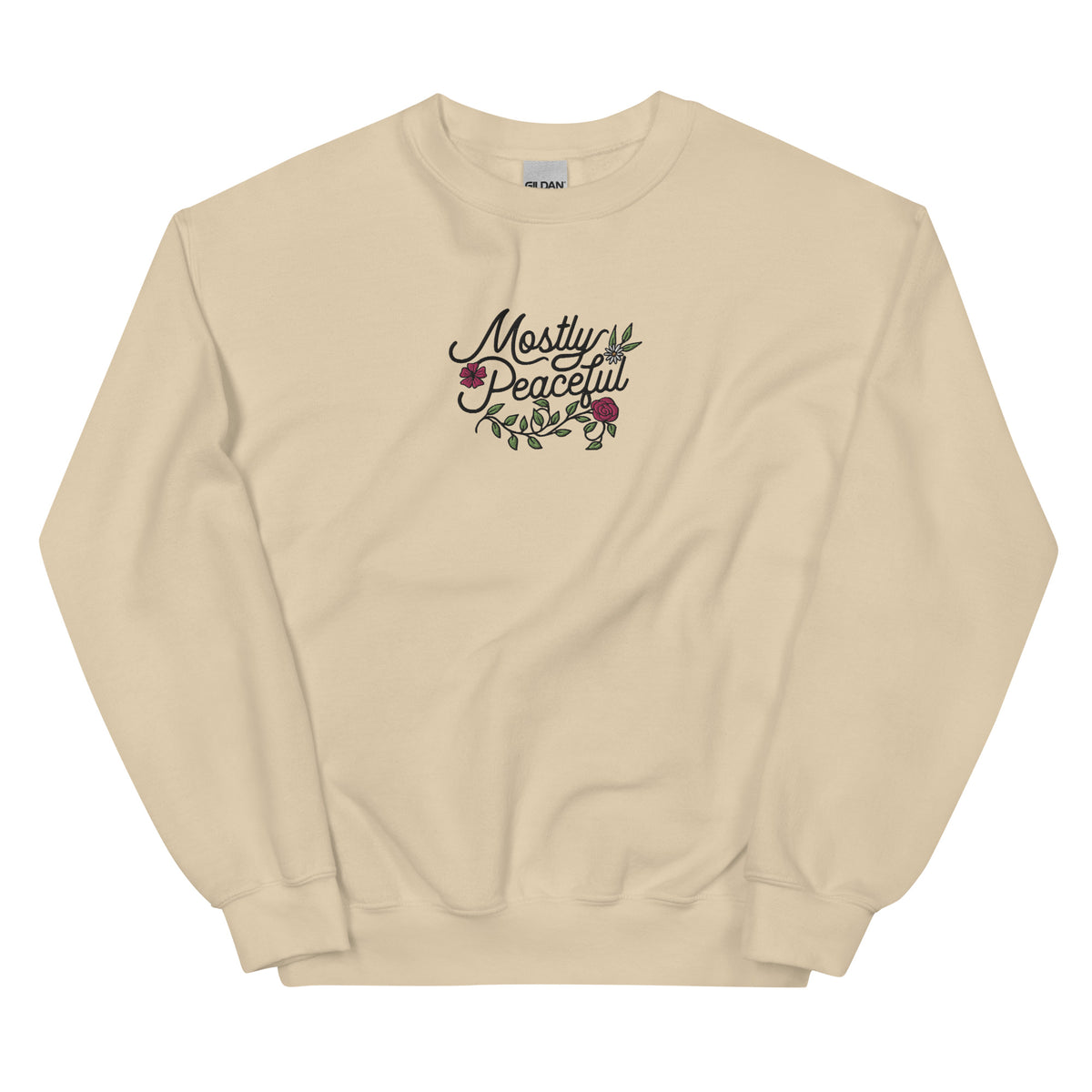 Mostly Peaceful Embroidered Floral Sweatshirt