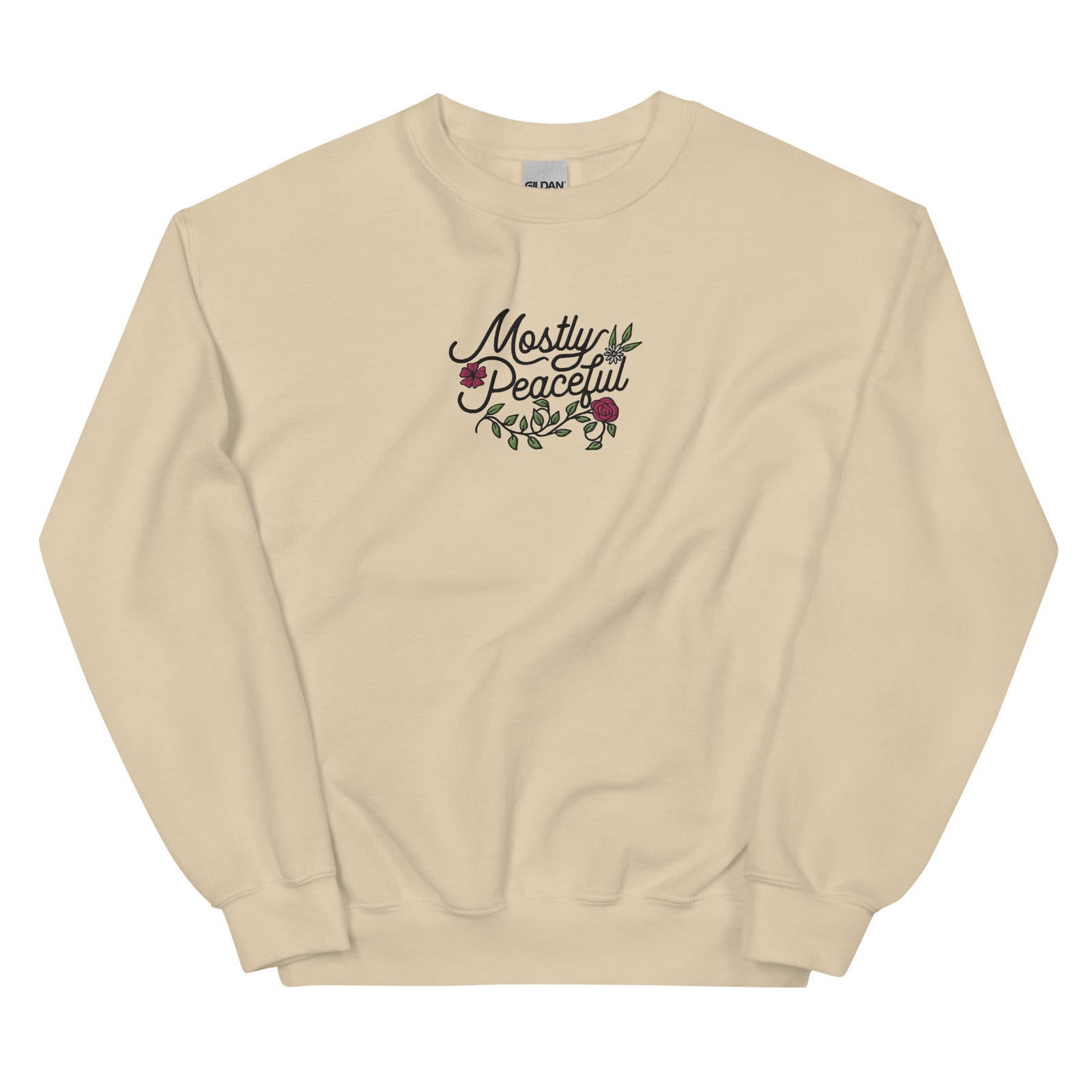 Mostly Peaceful Embroidered Floral Sweatshirt