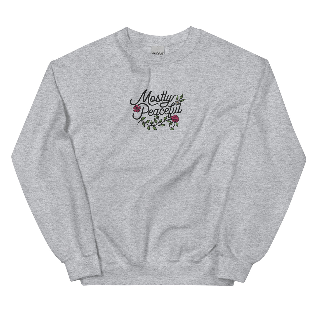 Mostly Peaceful Embroidered Floral Sweatshirt