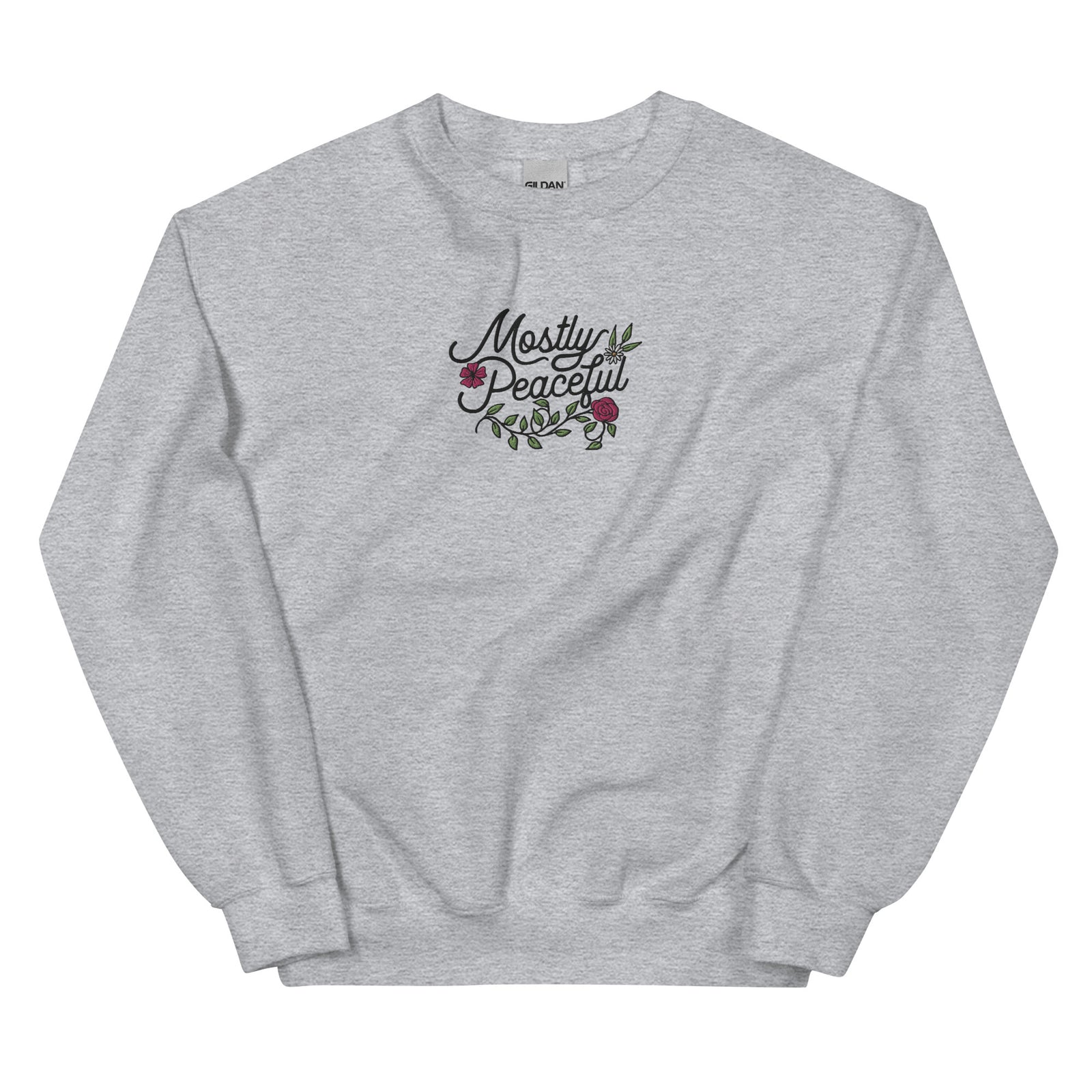 Mostly Peaceful Embroidered Floral Sweatshirt