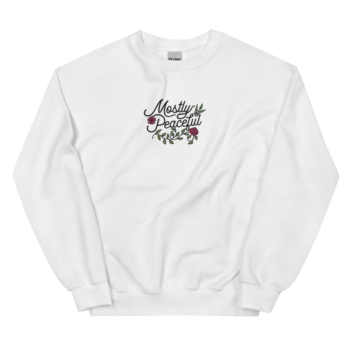 Mostly Peaceful Embroidered Floral Sweatshirt