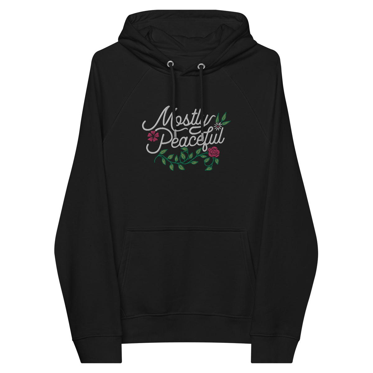 Mostely Peaceful Eco Raglan Embroidered Hoodie