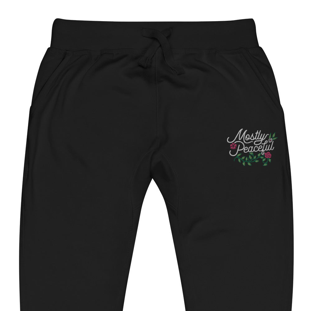 Mostly Peaceful Embroidered Fleeece Sweatpants