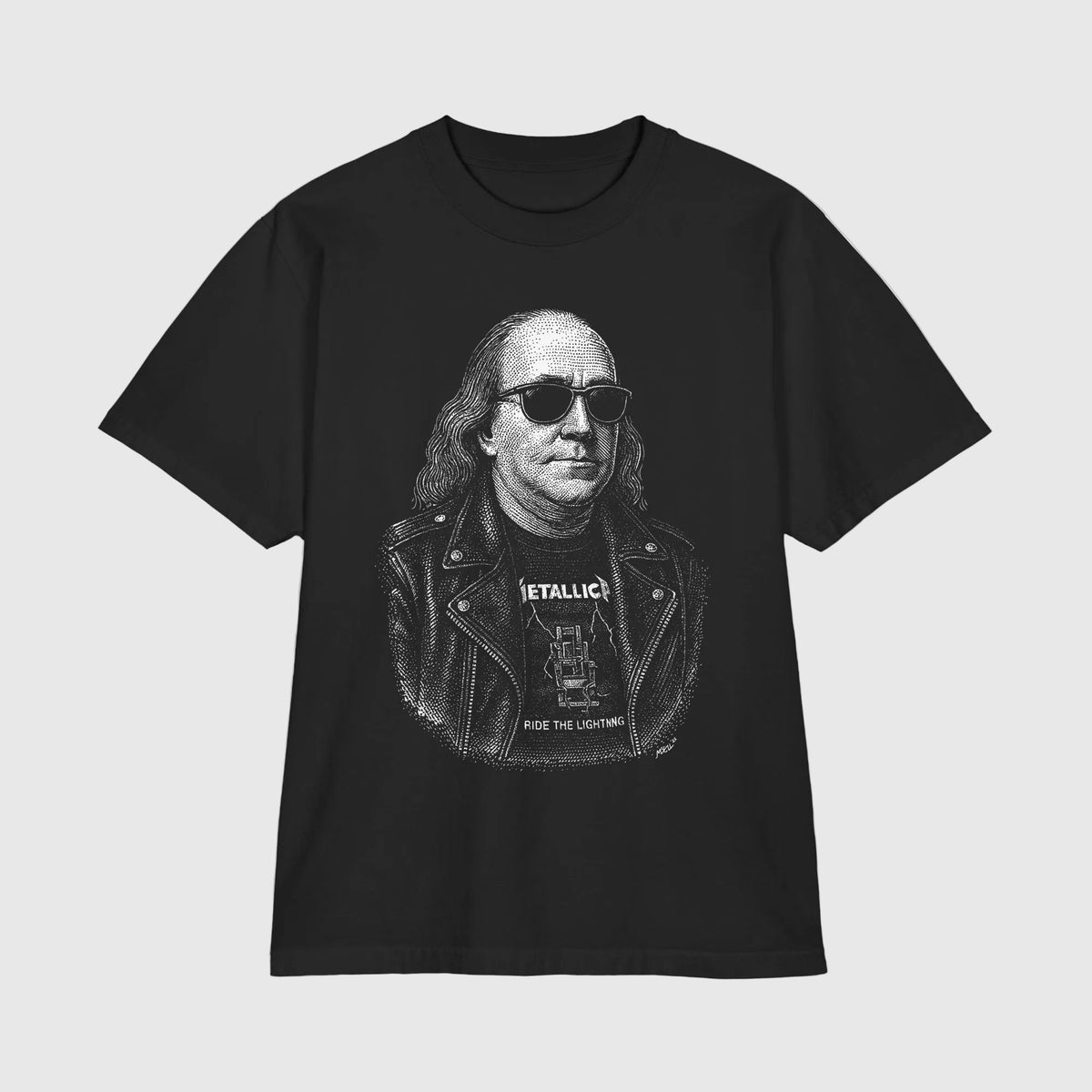 Ben Franklin Rebel Patriot heavyweight pigment-dyed boxy tee in black, front view