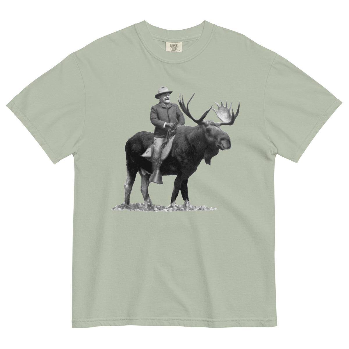 Teddy Roosevelt Riding A Bull Moose Garment-dyed Heavyweight T-Shirt