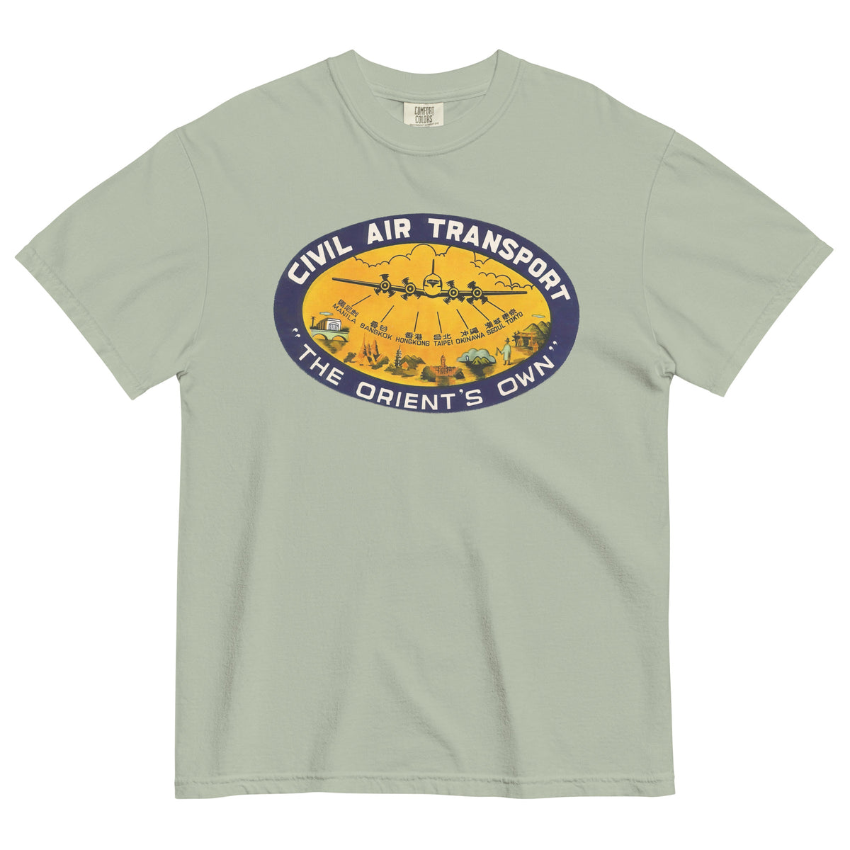 Light green t-shirt with Civil Air Transport logo on a white background