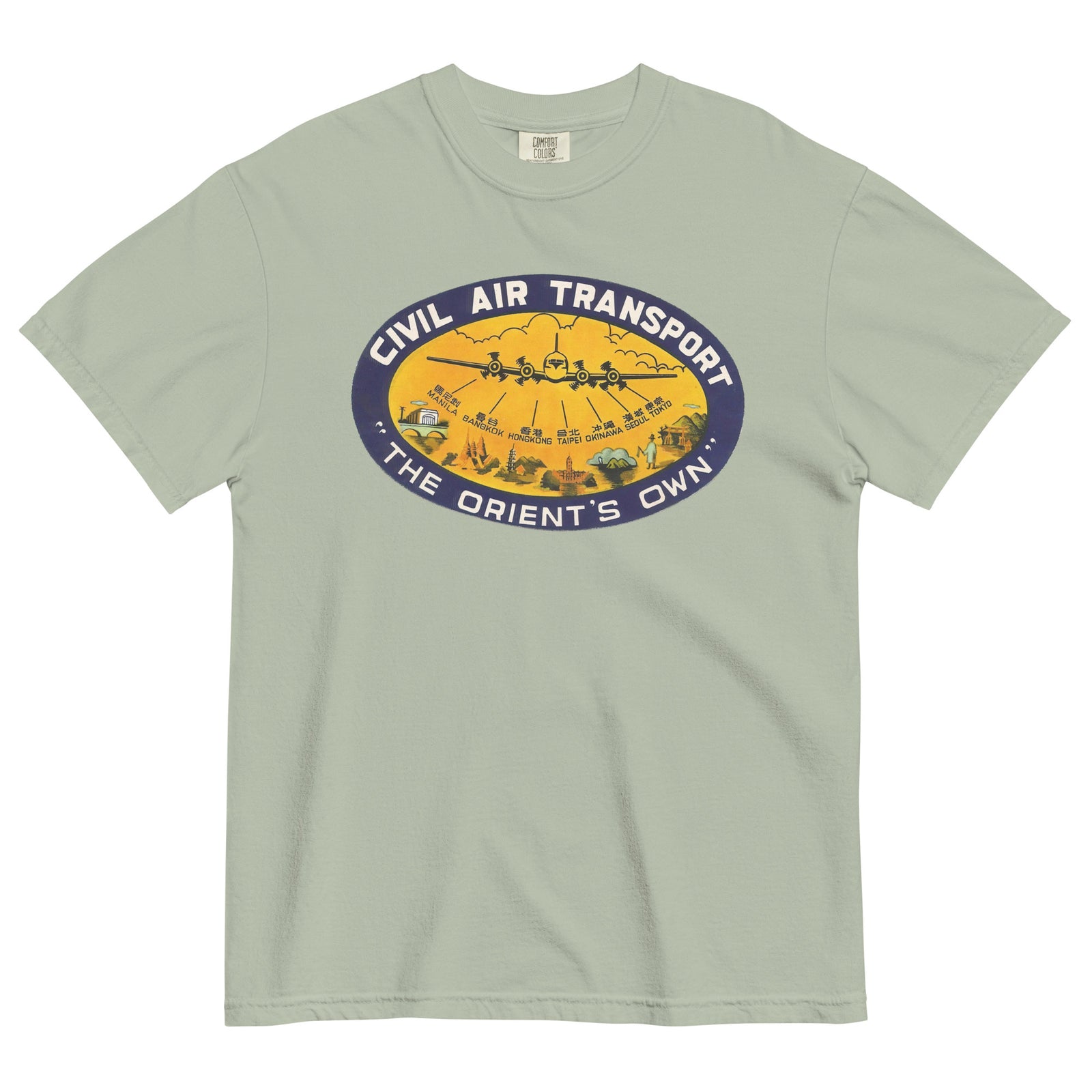 Light green t-shirt with Civil Air Transport logo on a white background