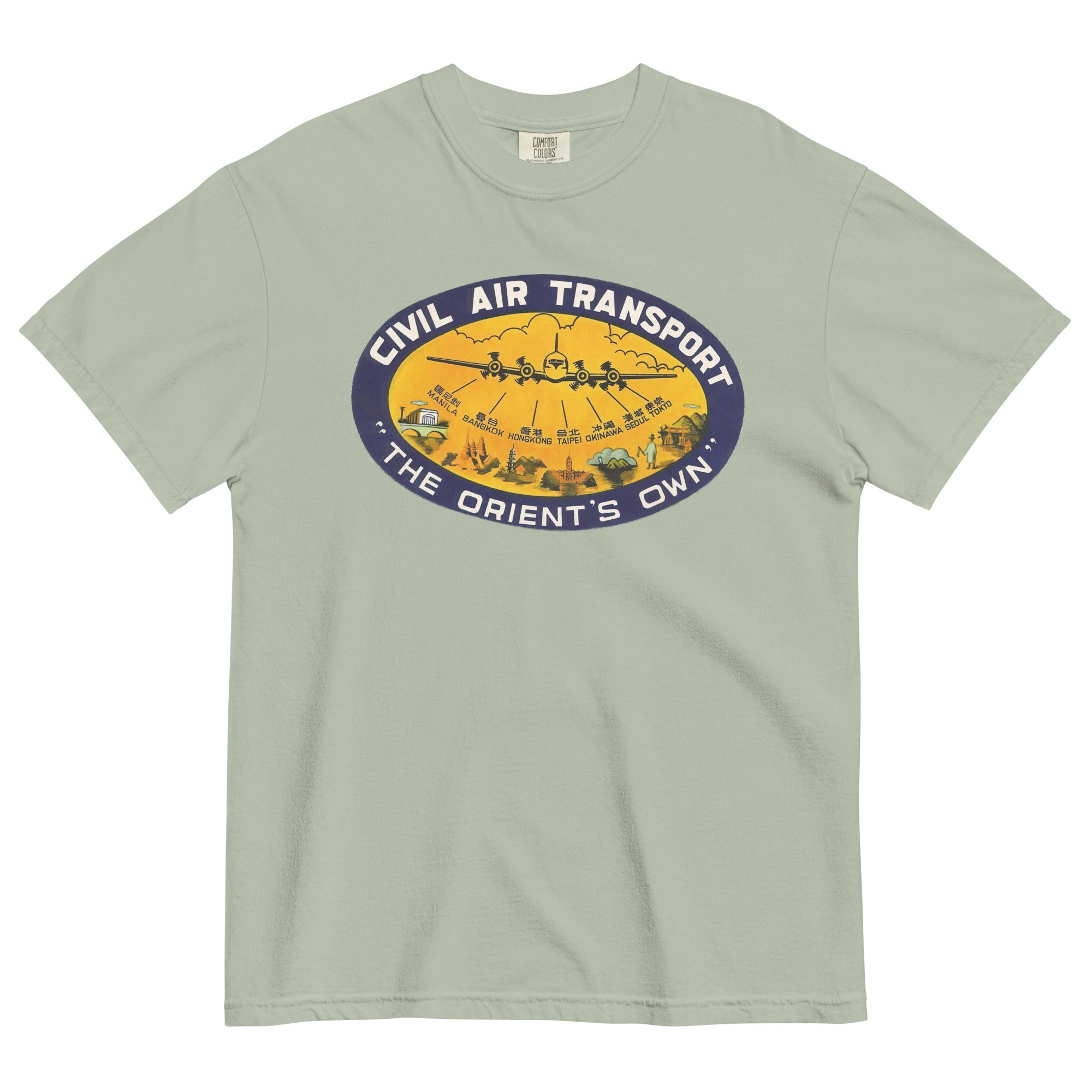 Light green t-shirt with Civil Air Transport logo on a white background