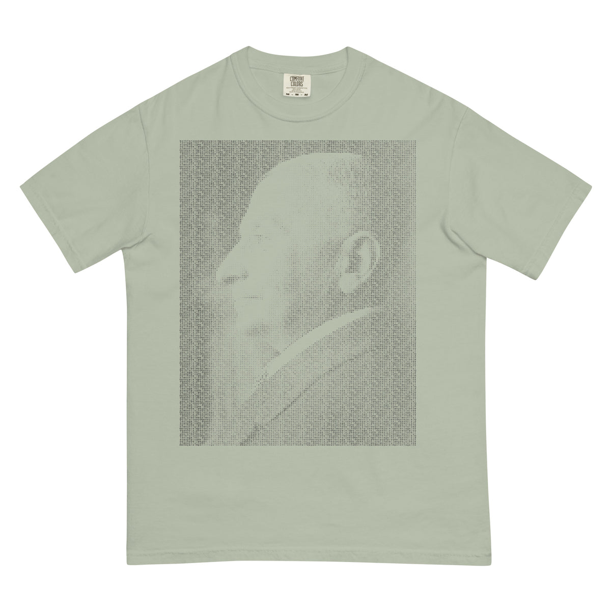 Ludwig von Mises portrait made from repeated quote text on a typographic graphic t-shirt.