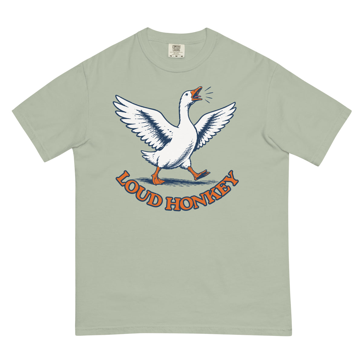 Loud Honkey funny goose graphic t-shirt in Bay garment-dyed heavyweight cotton, front view
