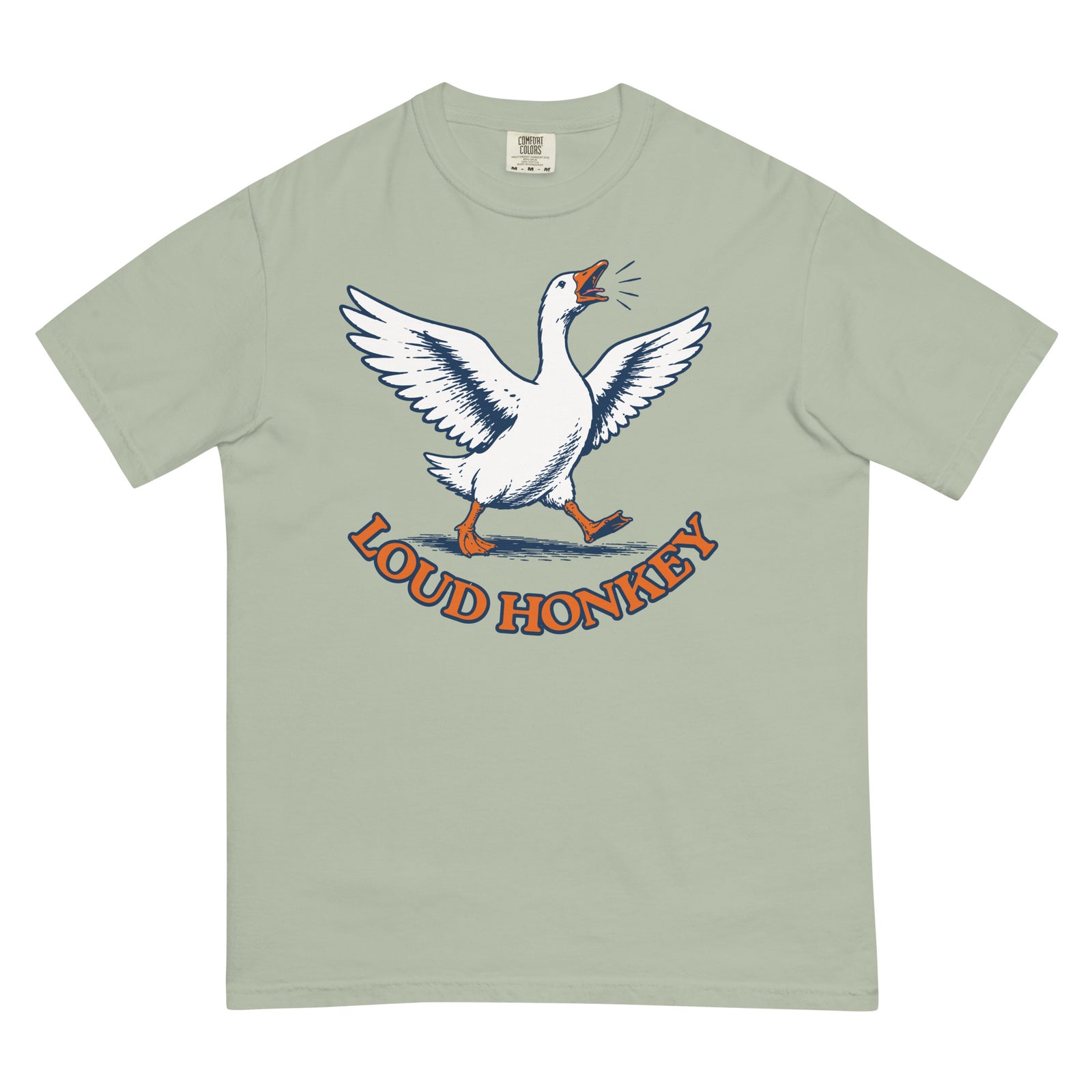Loud Honkey funny goose graphic t-shirt in Bay garment-dyed heavyweight cotton, front view