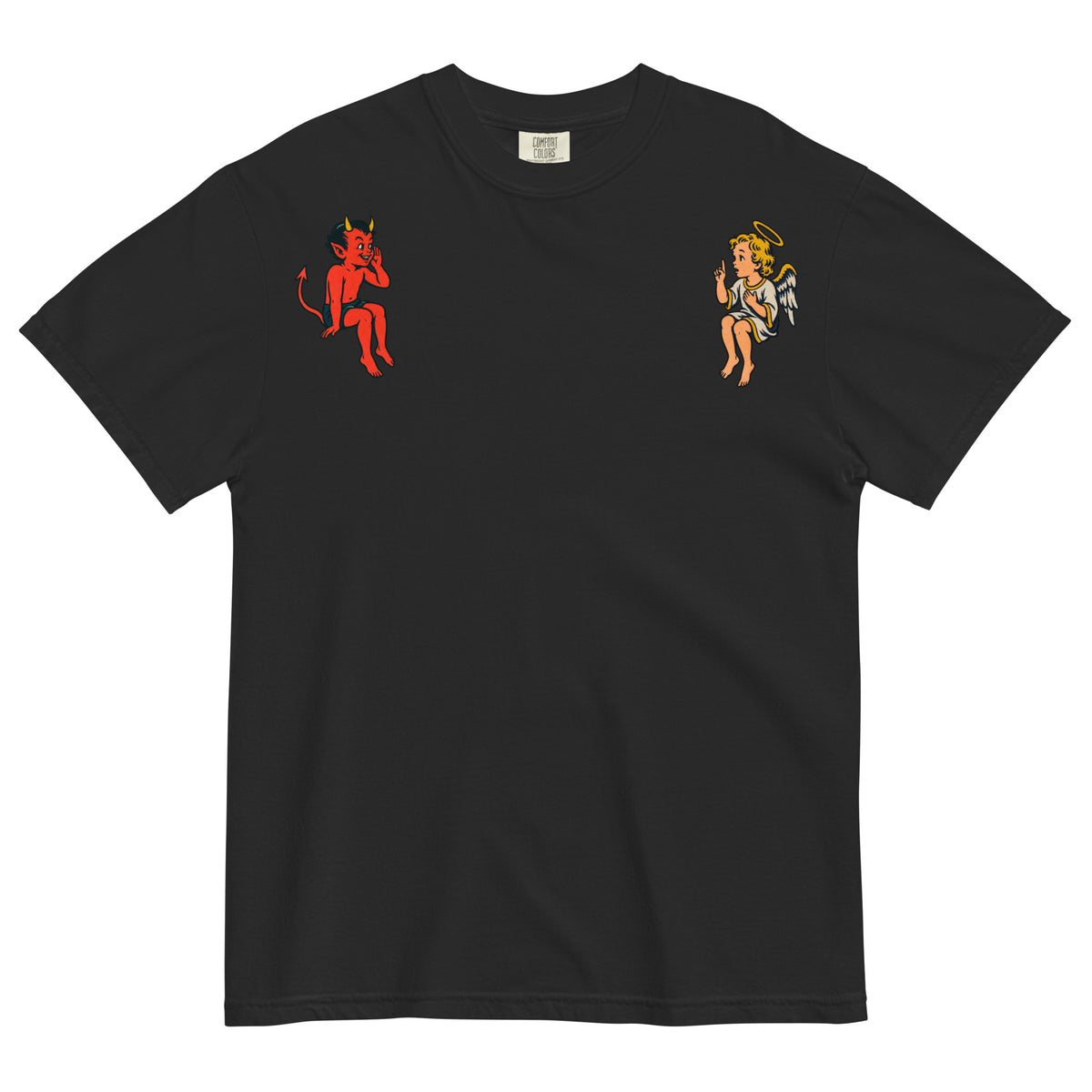 Black Free Will &amp; Associates angel and devil shoulder tee, front product view