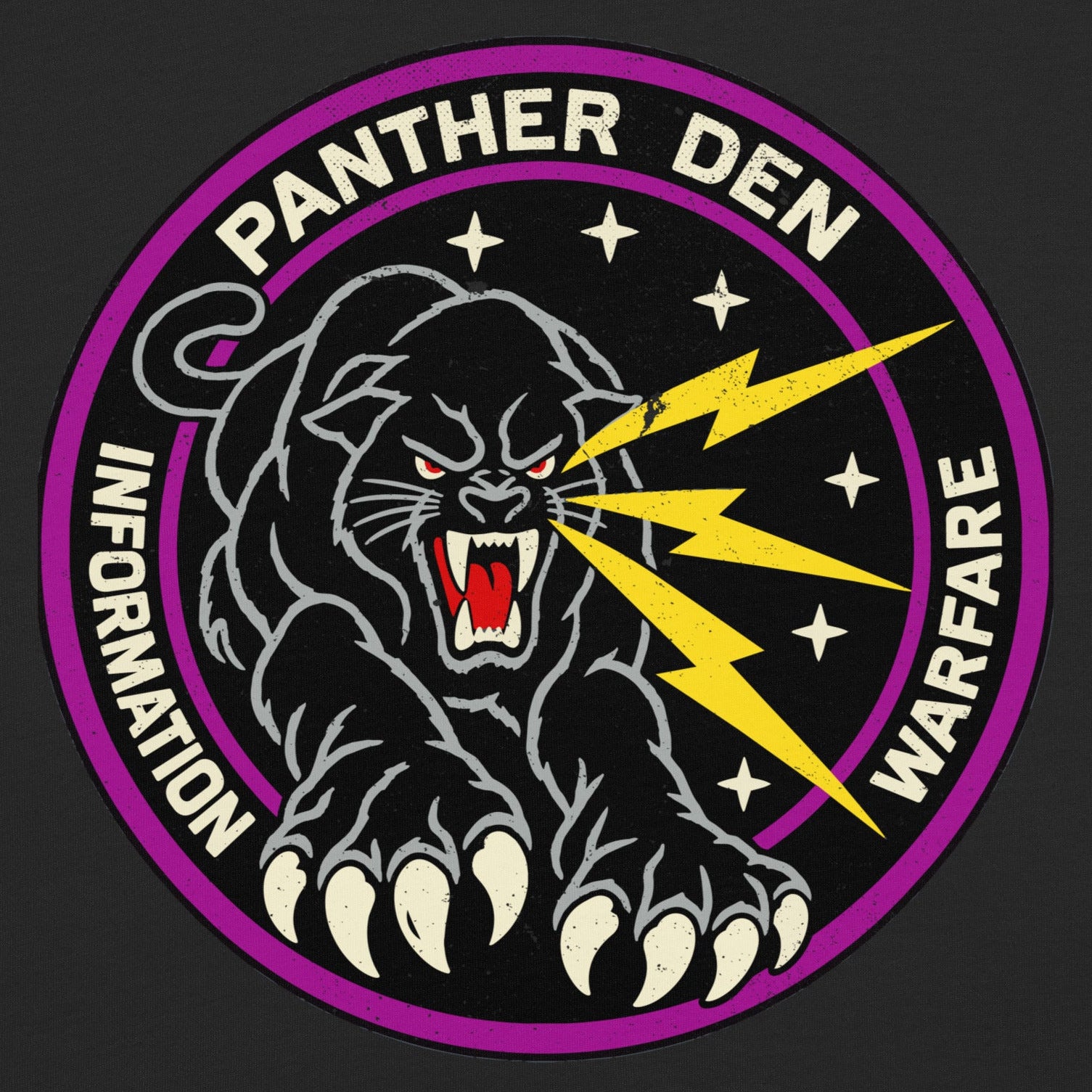 Panther Den Information Warfare T-shirt in black, front view