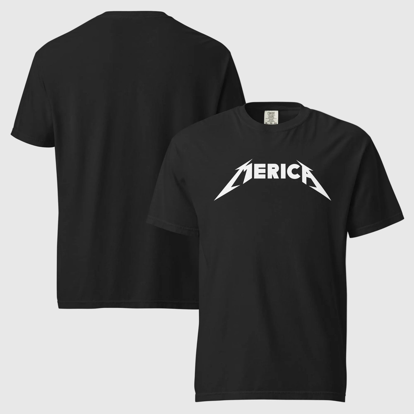 Green t-shirt with motorcycle blueprint on the back and 'Merica' logo on the front, displayed on a white background.