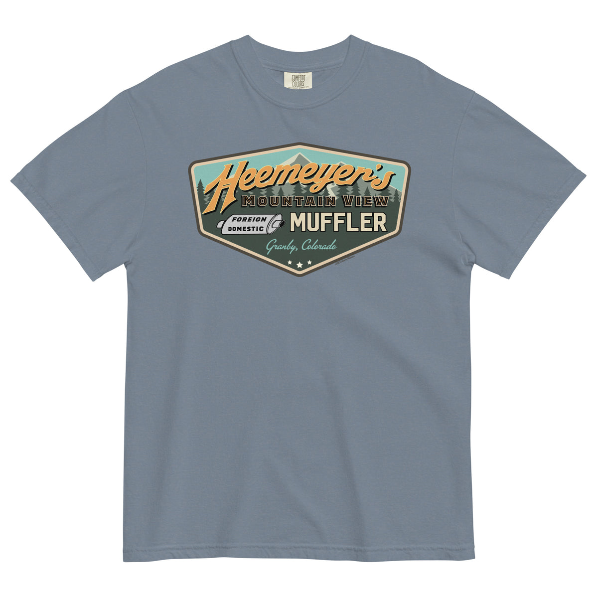 Heemeyer&#39;s Mountain View Muffler Garment-Dyed Heavyweight T-Shirt