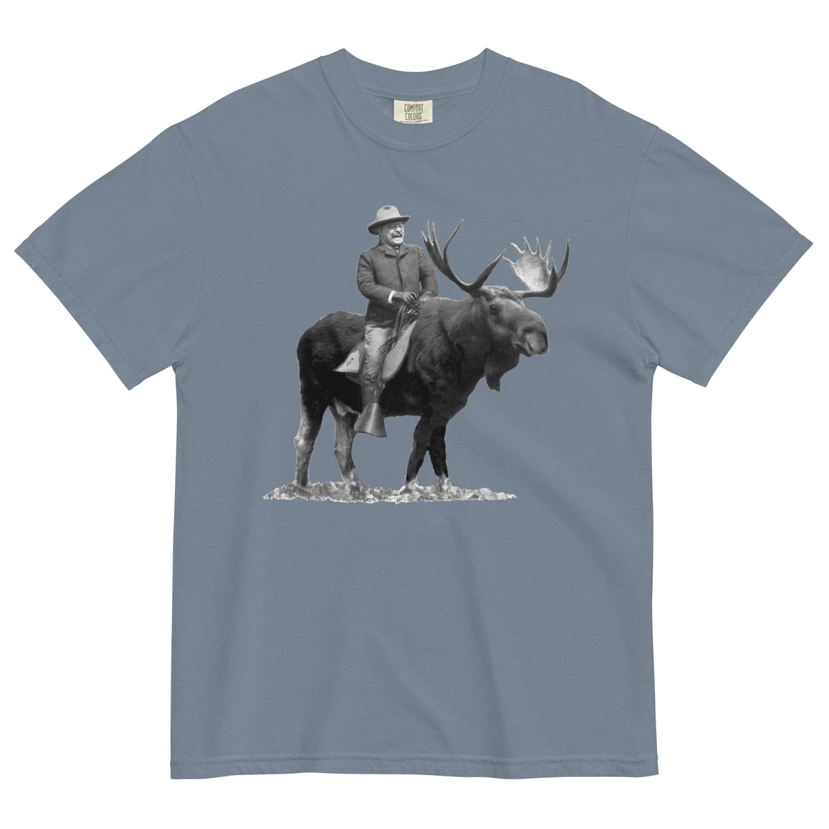Teddy Roosevelt Riding A Bull Moose Garment-dyed Heavyweight T-Shirt