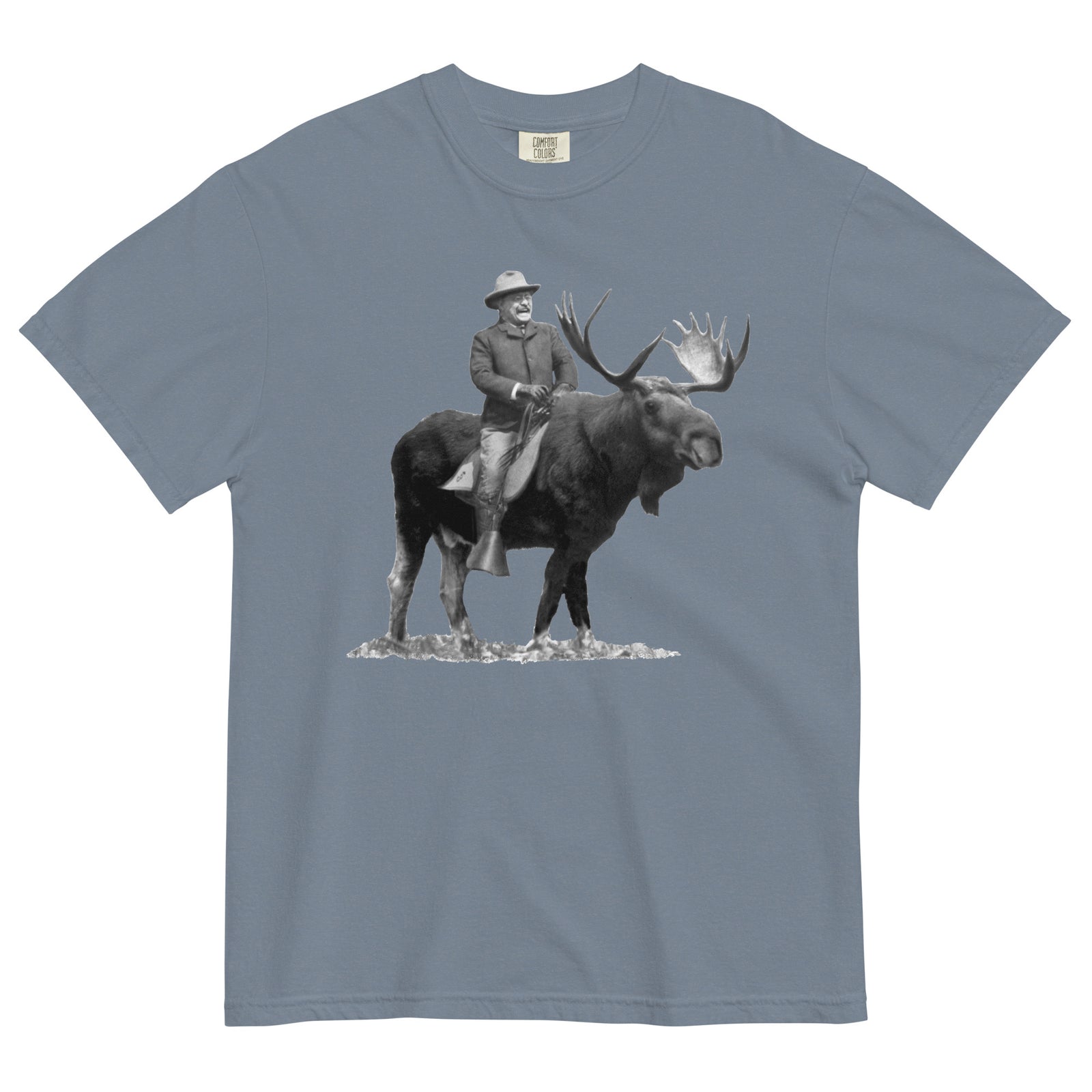Teddy Roosevelt Riding A Bull Moose Garment-dyed Heavyweight T-Shirt