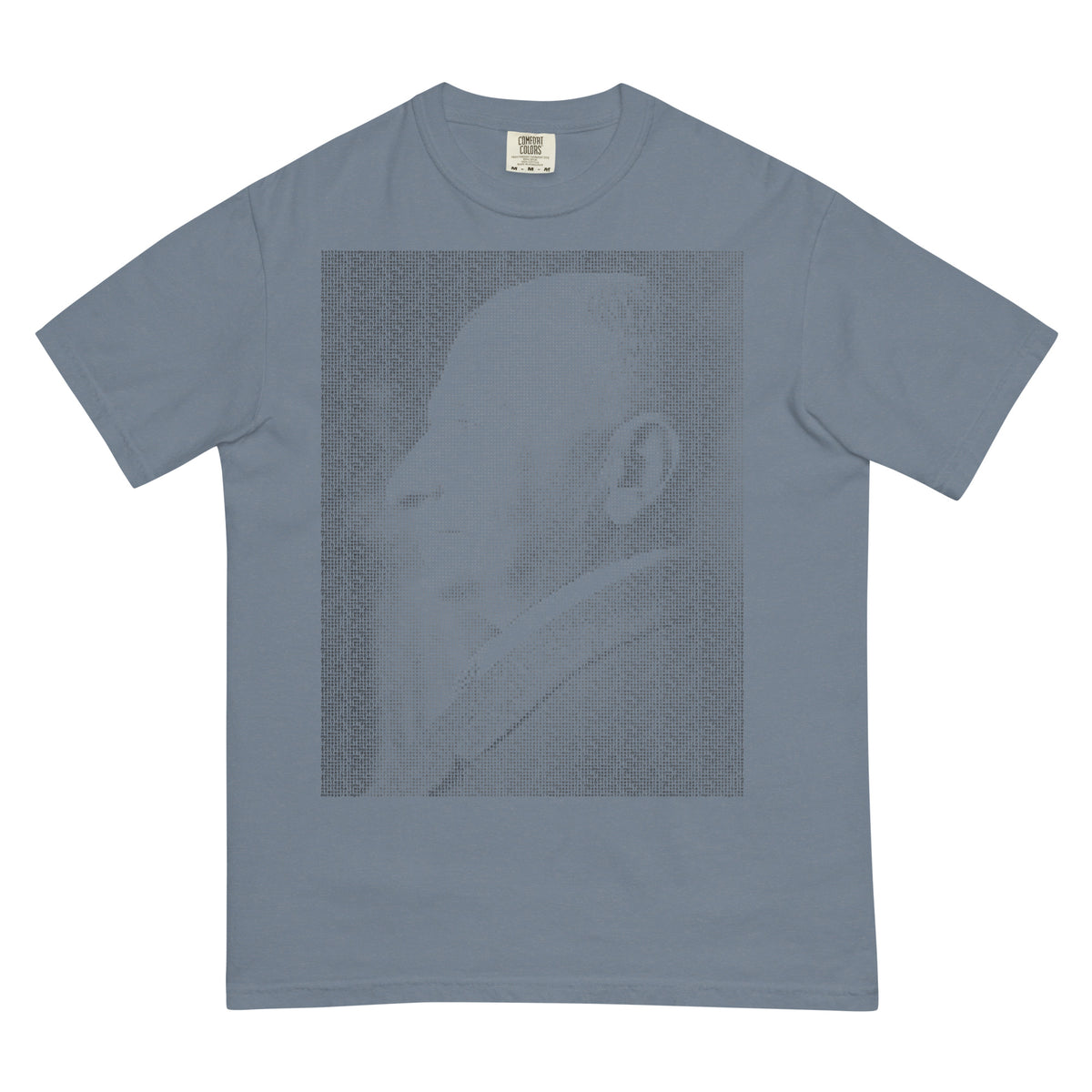 Ludwig von Mises portrait made from repeated quote text on a typographic graphic t-shirt.