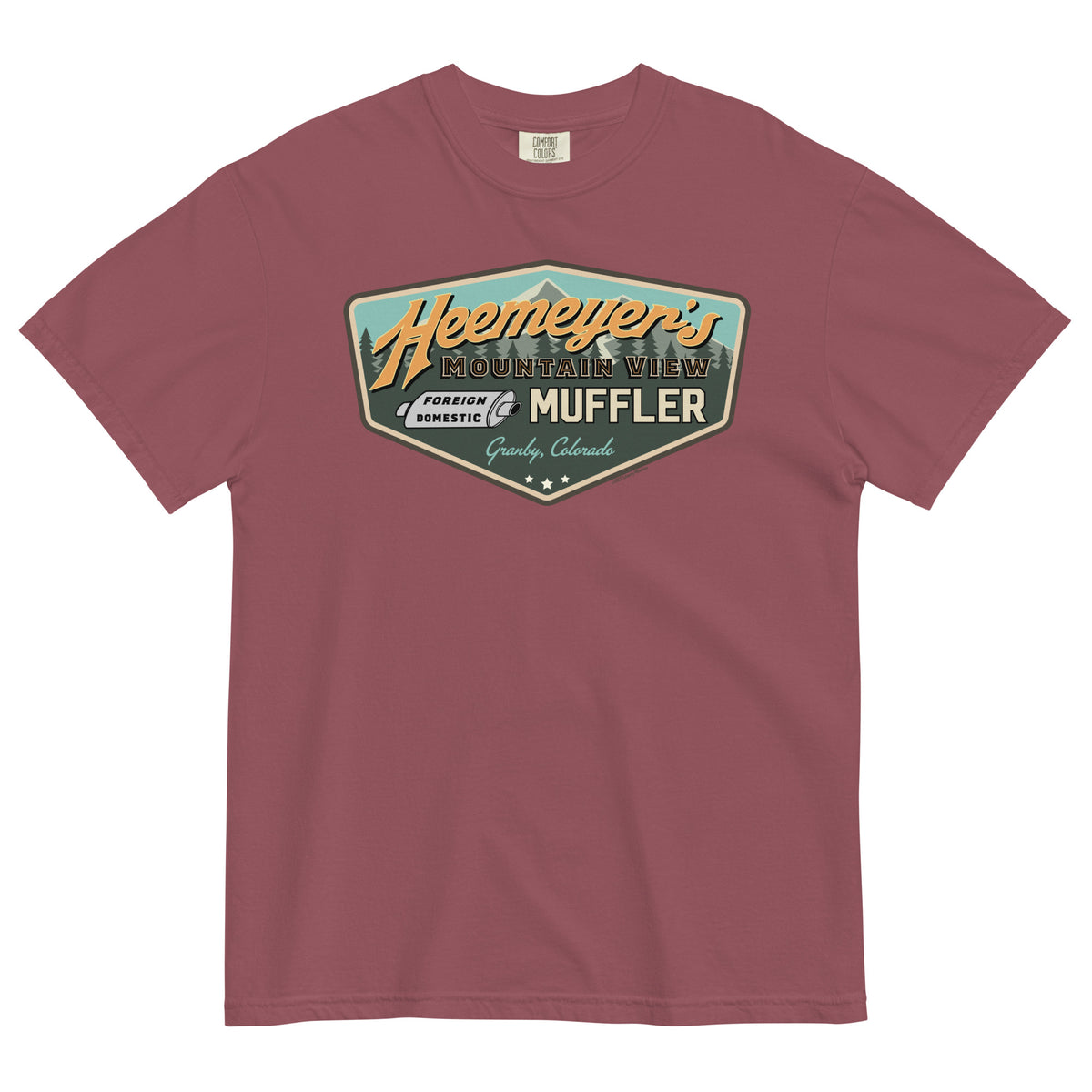 Heemeyer&#39;s Mountain View Muffler Garment-Dyed Heavyweight T-Shirt