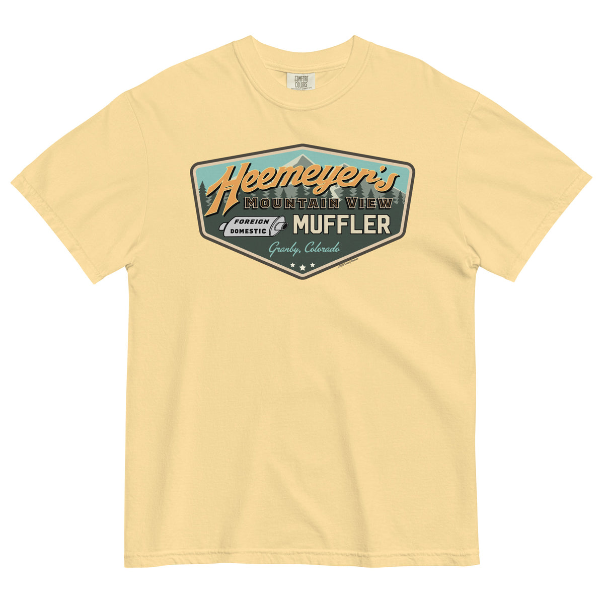 Heemeyer&#39;s Mountain View Muffler Garment-Dyed Heavyweight T-Shirt