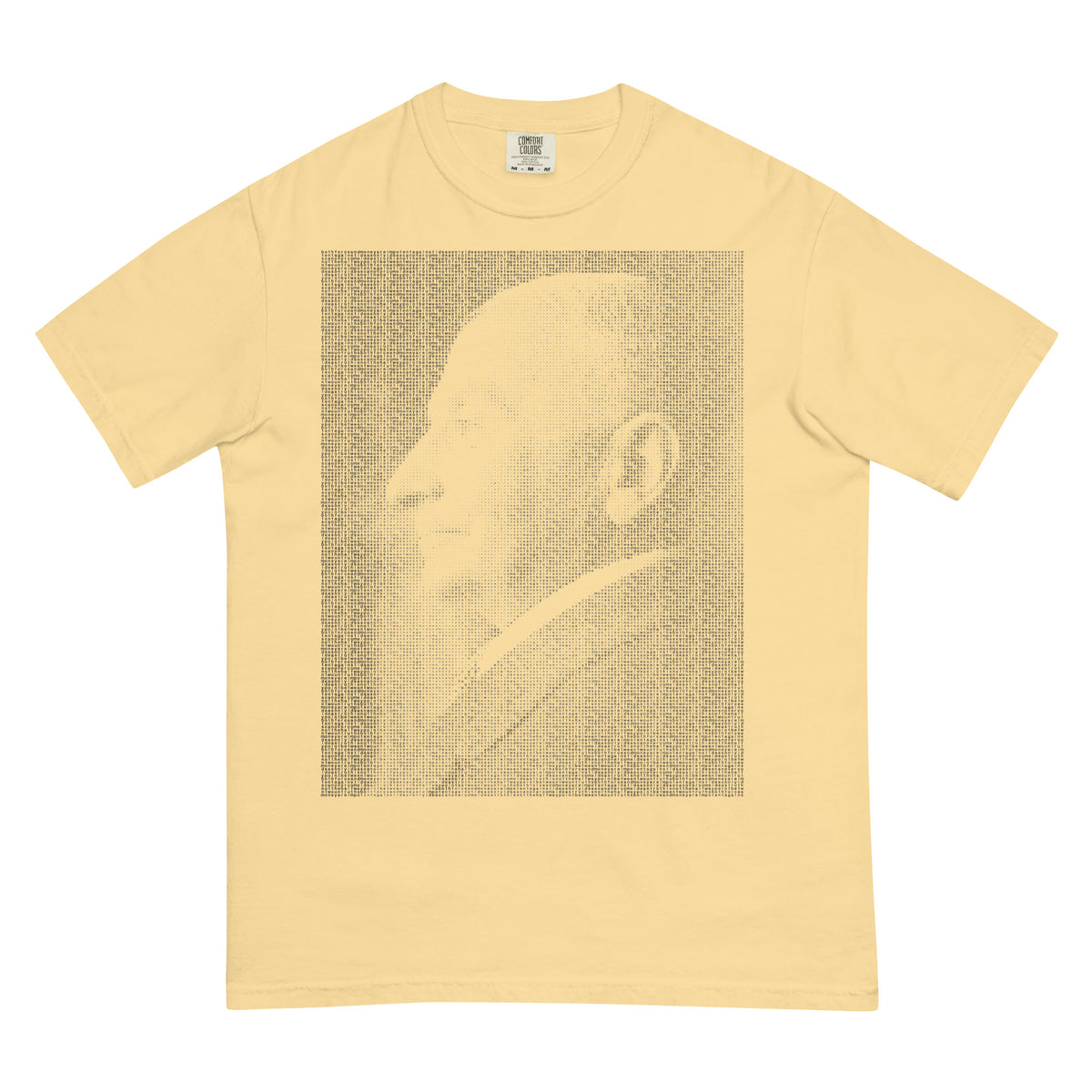 Ludwig von Mises portrait made from repeated quote text on a typographic graphic t-shirt.