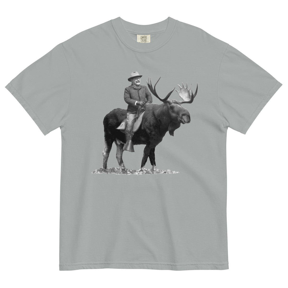 Teddy Roosevelt Riding A Bull Moose Garment-dyed Heavyweight T-Shirt