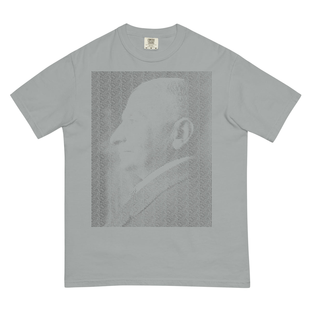 Ludwig von Mises portrait made from repeated quote text on a typographic graphic t-shirt.