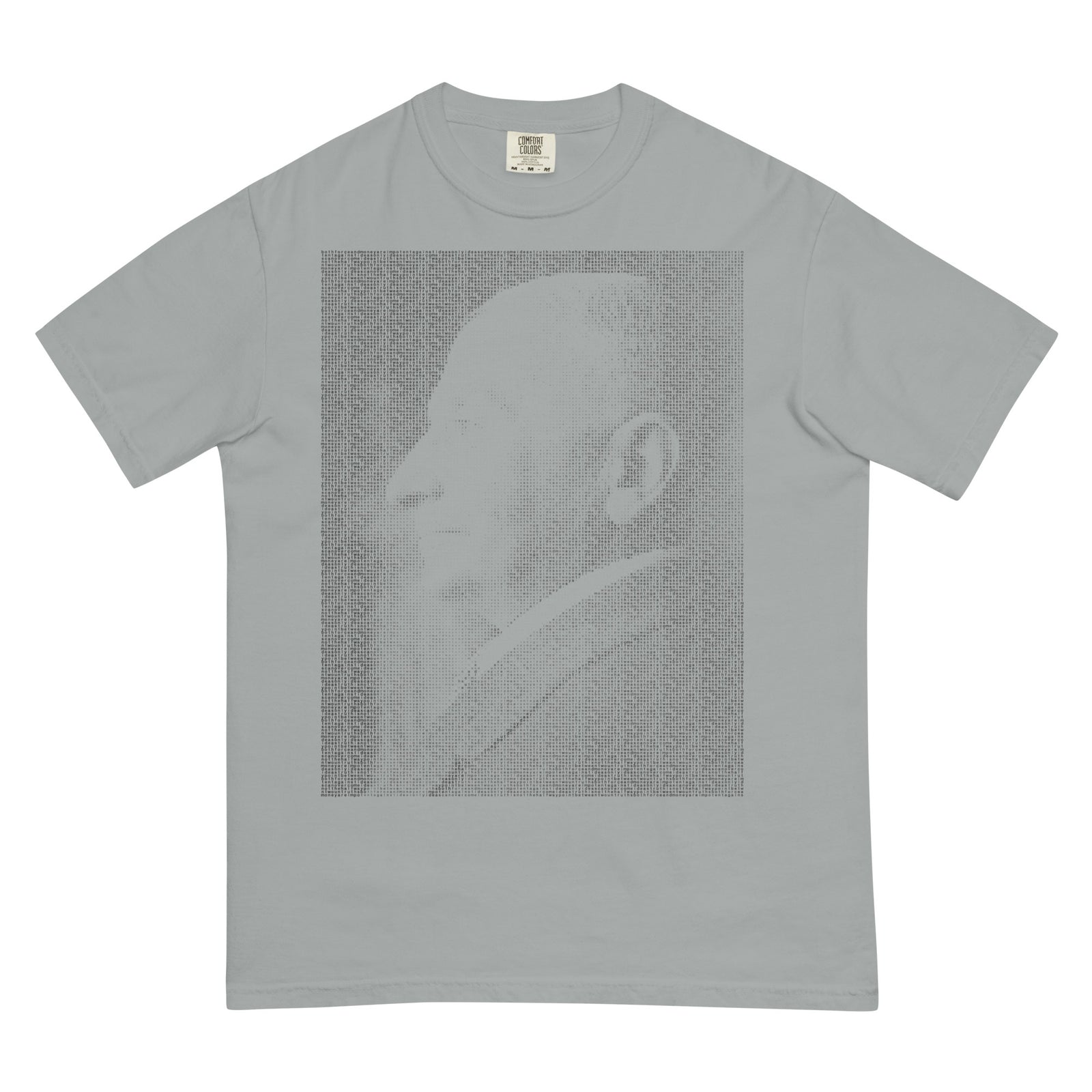 Ludwig von Mises portrait made from repeated quote text on a typographic graphic t-shirt.