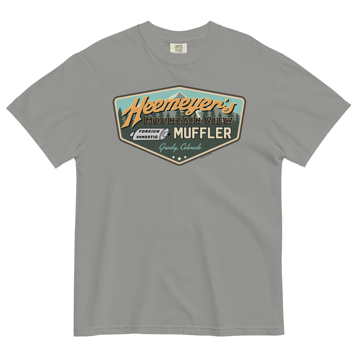 Heemeyer&#39;s Mountain View Muffler Garment-Dyed Heavyweight T-Shirt