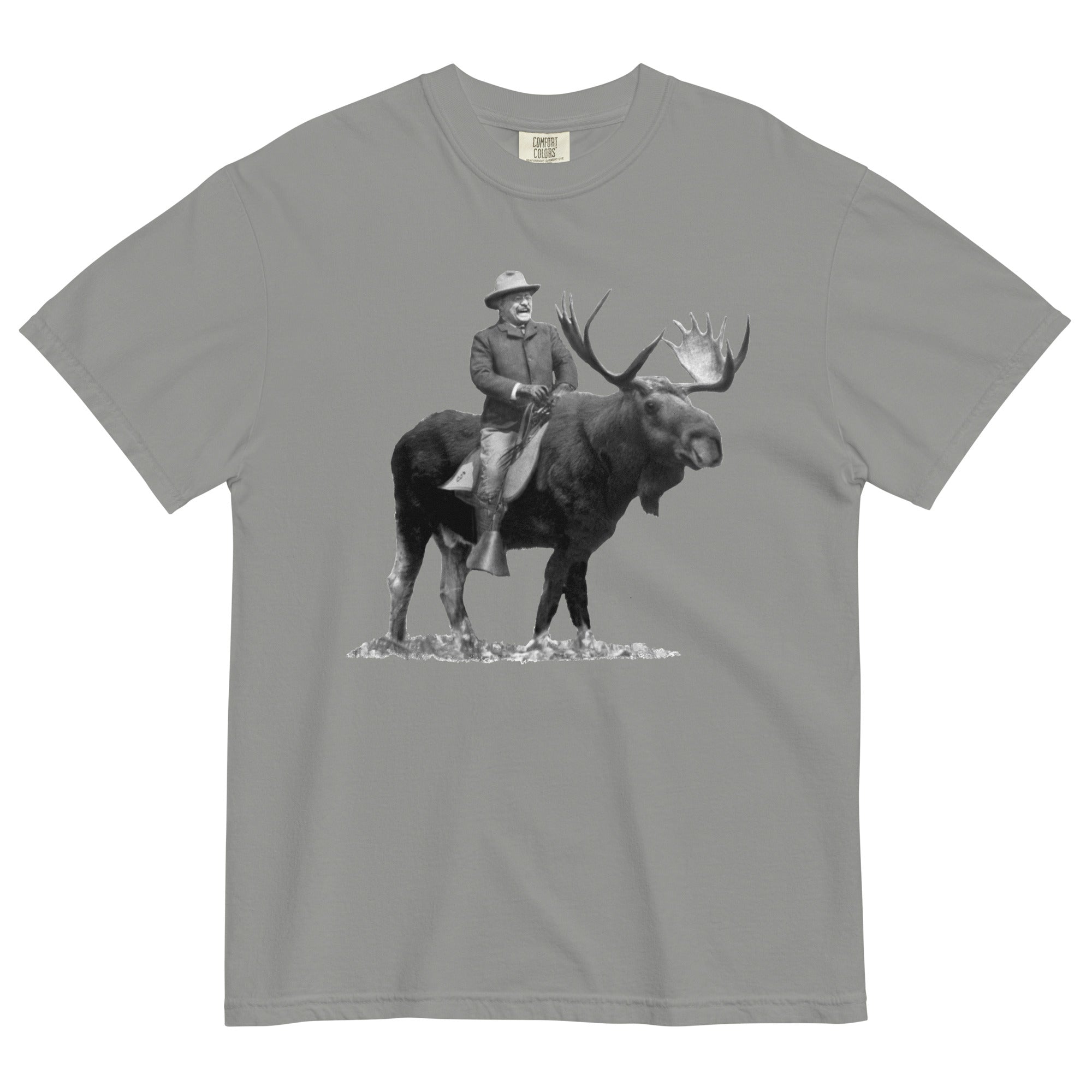 Teddy Roosevelt Riding A Bull Moose Garment-dyed Heavyweight T-Shirt