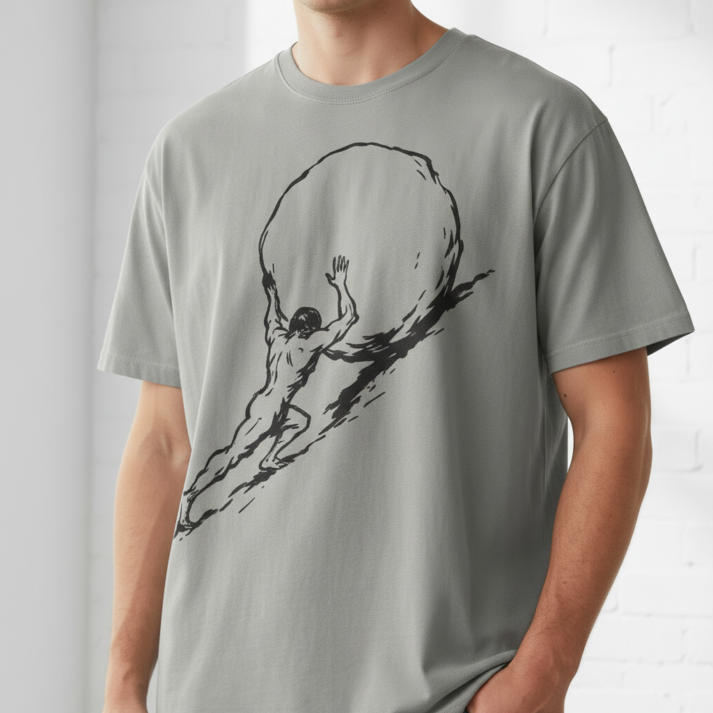 A Sisyphean garment dyed graphic tee by Liberty Maniacs in grey. 