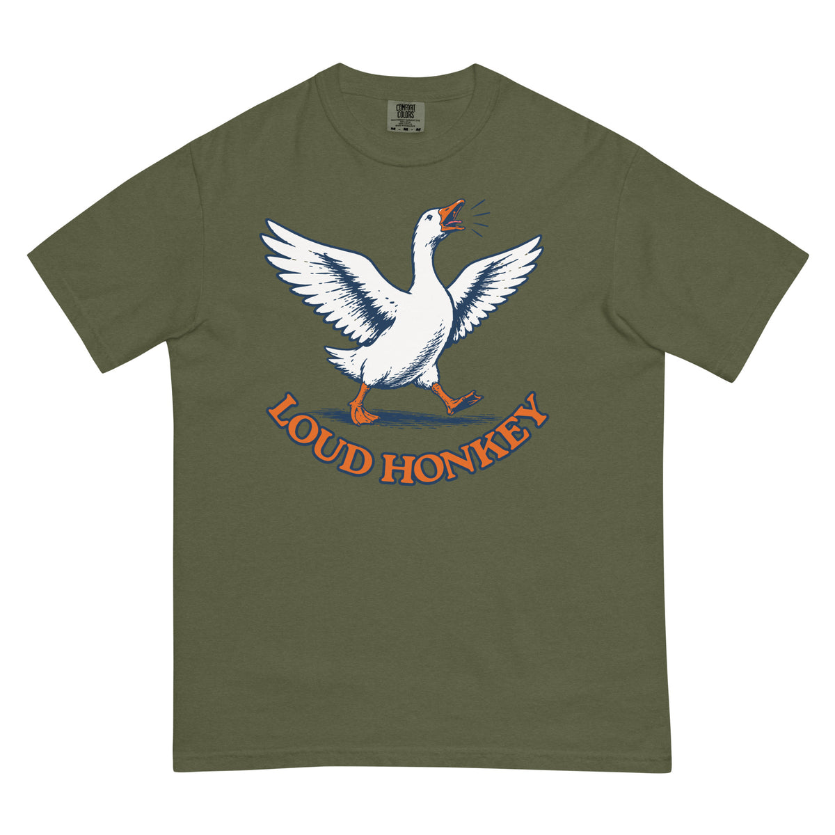 Loud Honkey funny goose graphic t-shirt in Hemp garment-dyed heavyweight cotton, front view