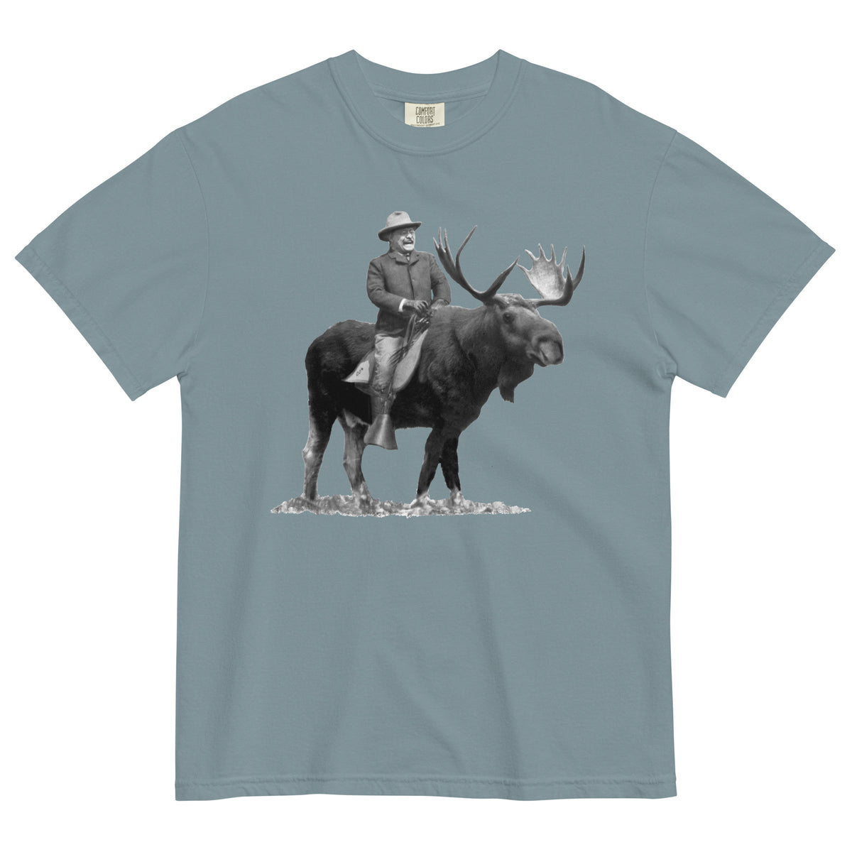 Teddy Roosevelt Riding A Bull Moose Garment-dyed Heavyweight T-Shirt