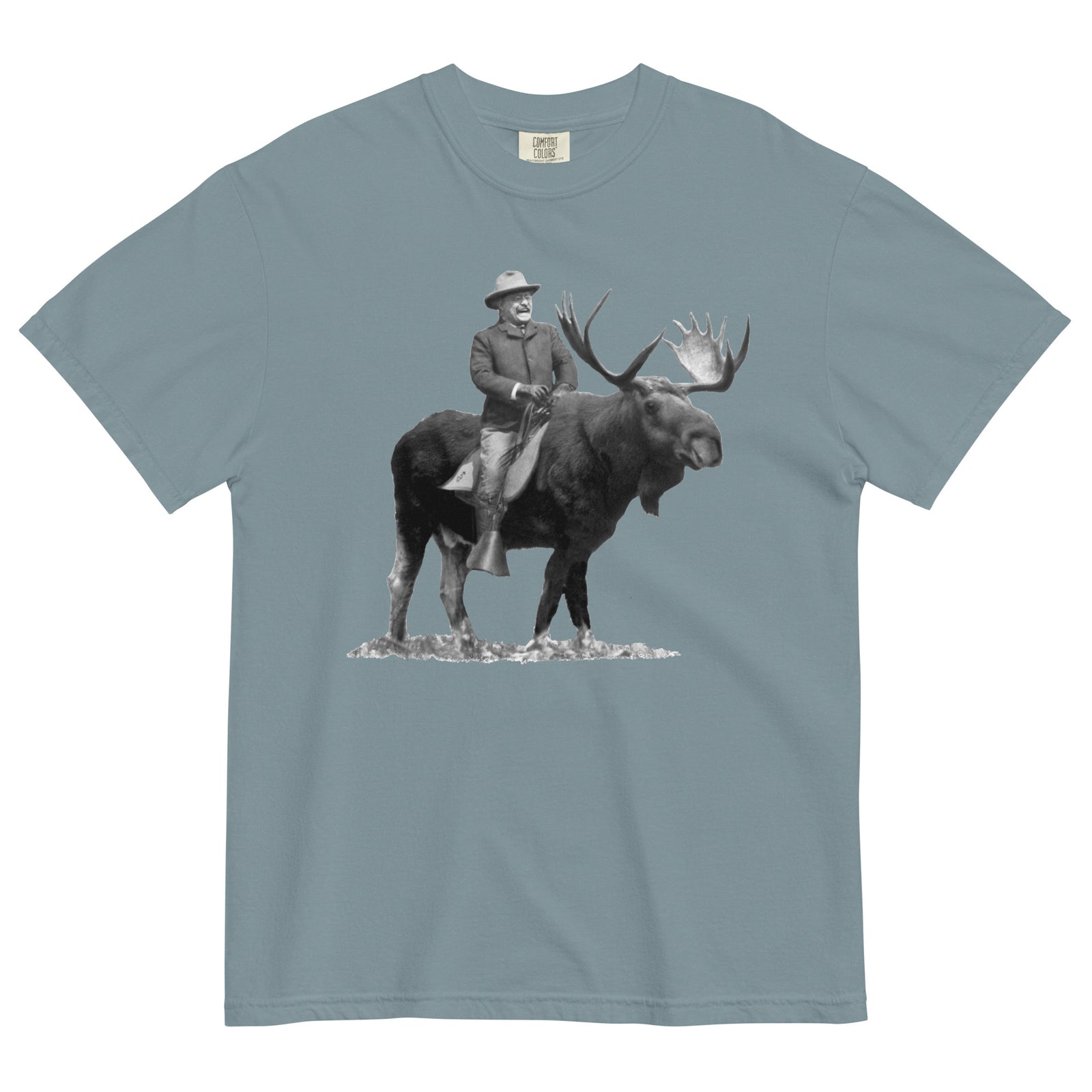 Teddy Roosevelt Riding A Bull Moose Garment-dyed Heavyweight T-Shirt