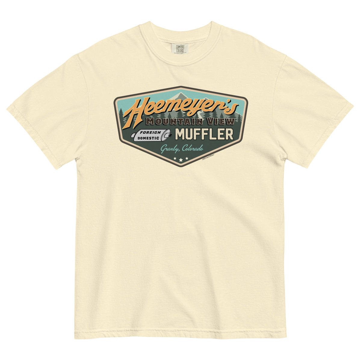 Heemeyer&#39;s Mountain View Muffler Garment-Dyed Heavyweight T-Shirt
