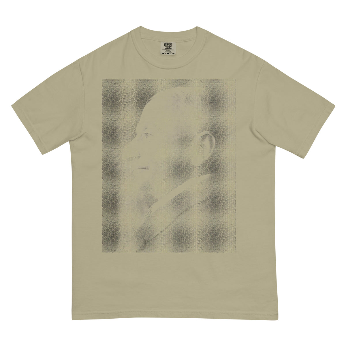 Ludwig von Mises portrait made from repeated quote text on a typographic graphic t-shirt.