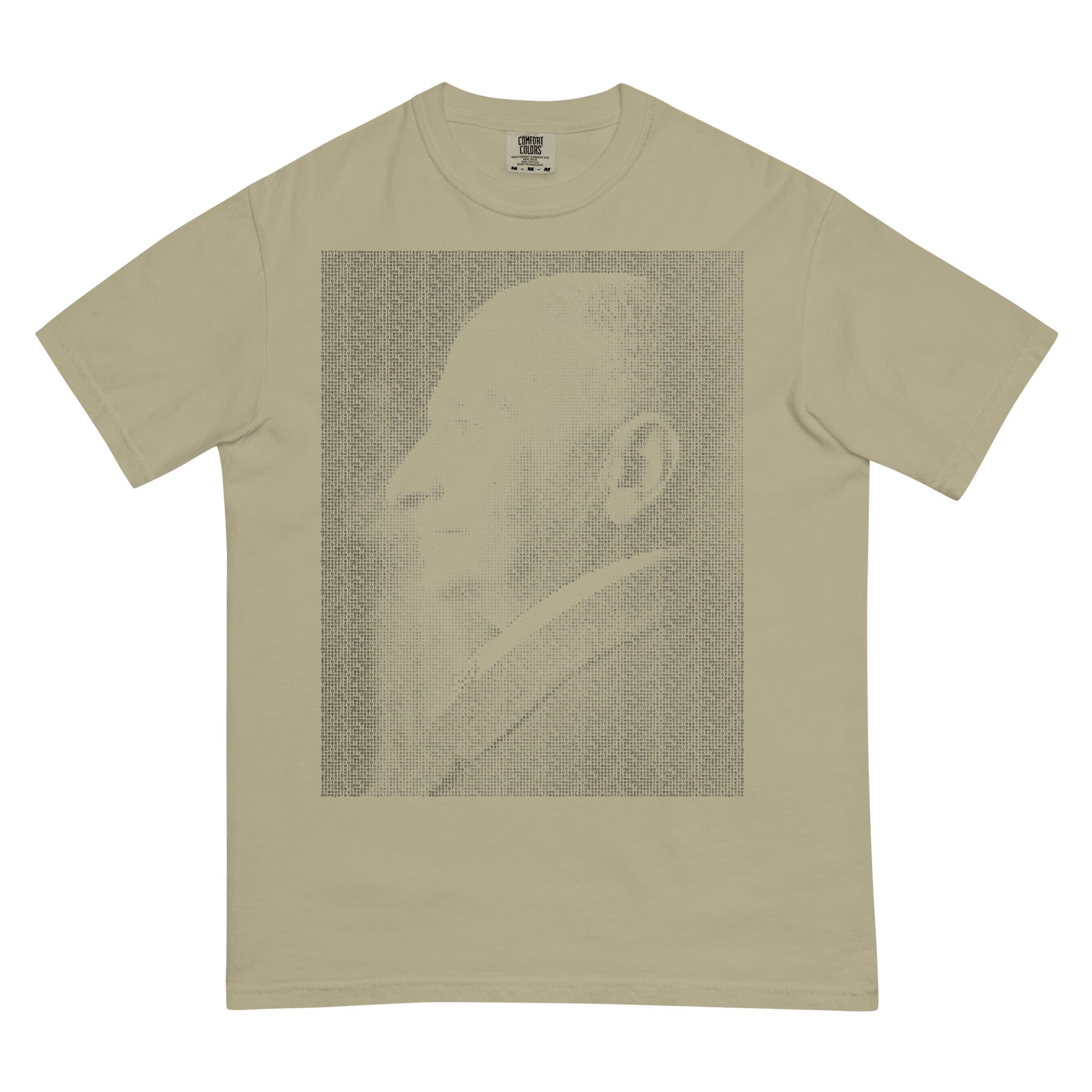Ludwig von Mises portrait made from repeated quote text on a typographic graphic t-shirt.