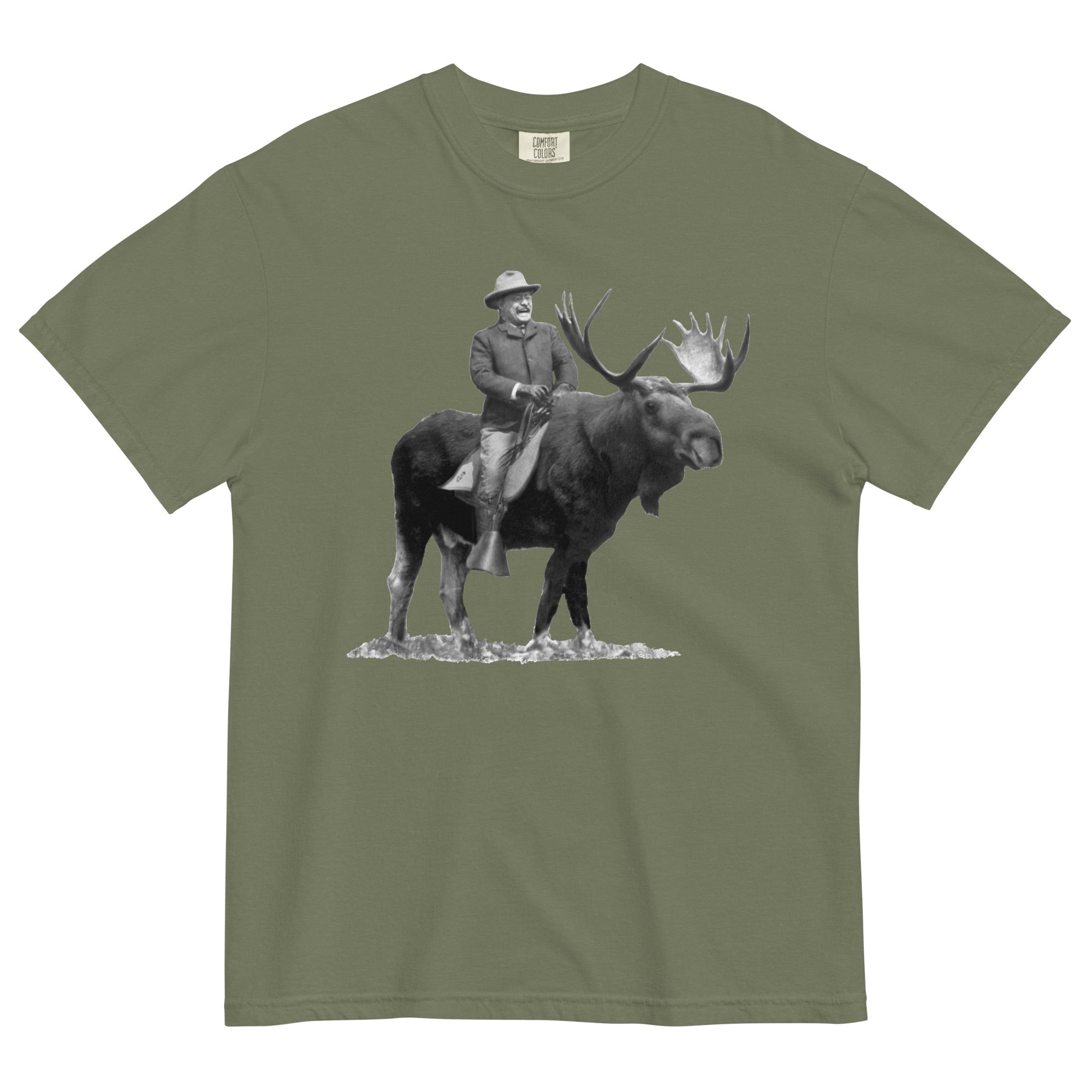 Teddy Roosevelt Riding A Bull Moose Garment-dyed Heavyweight T-Shirt