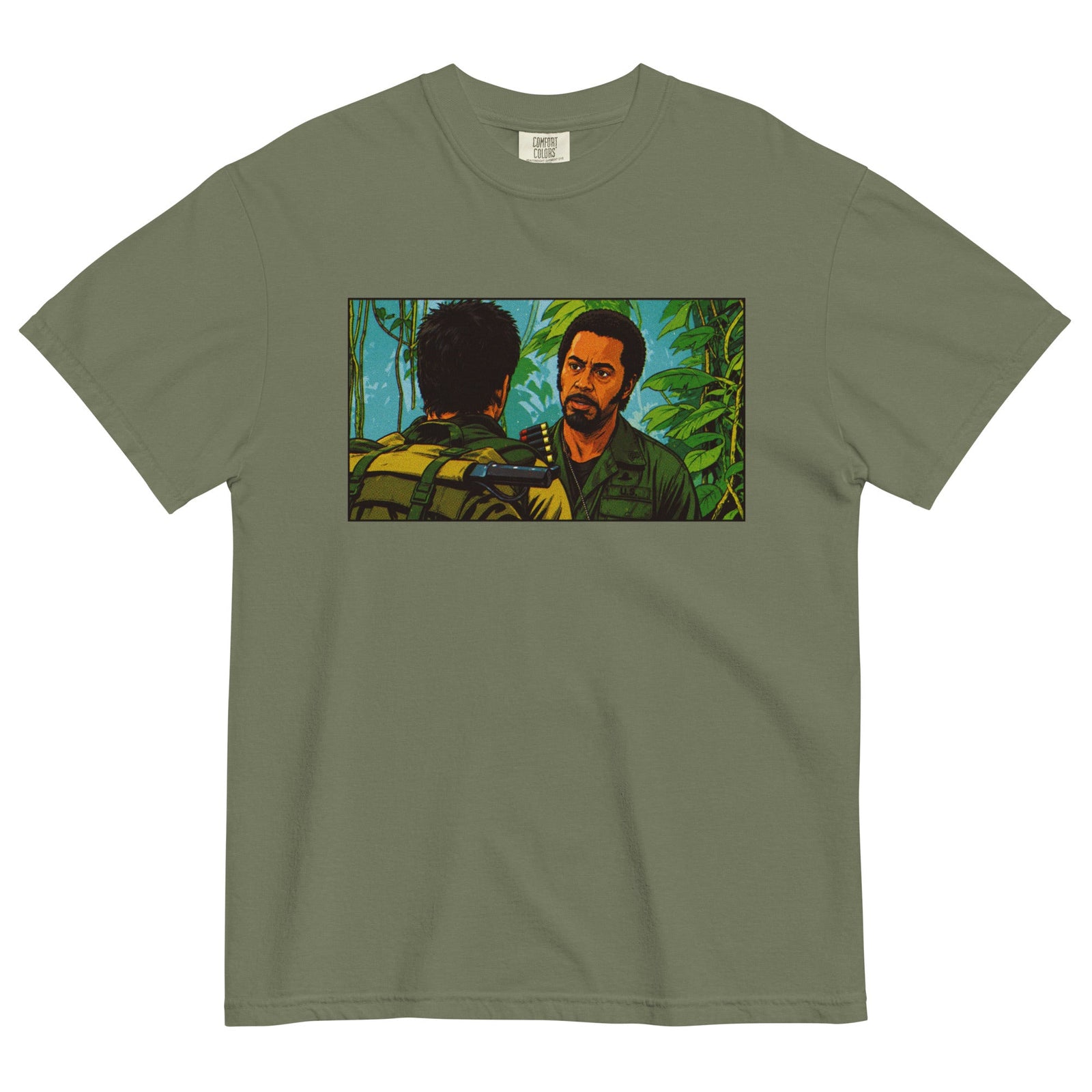 Never Go Full graphic tee in moss garment-dyed cotton