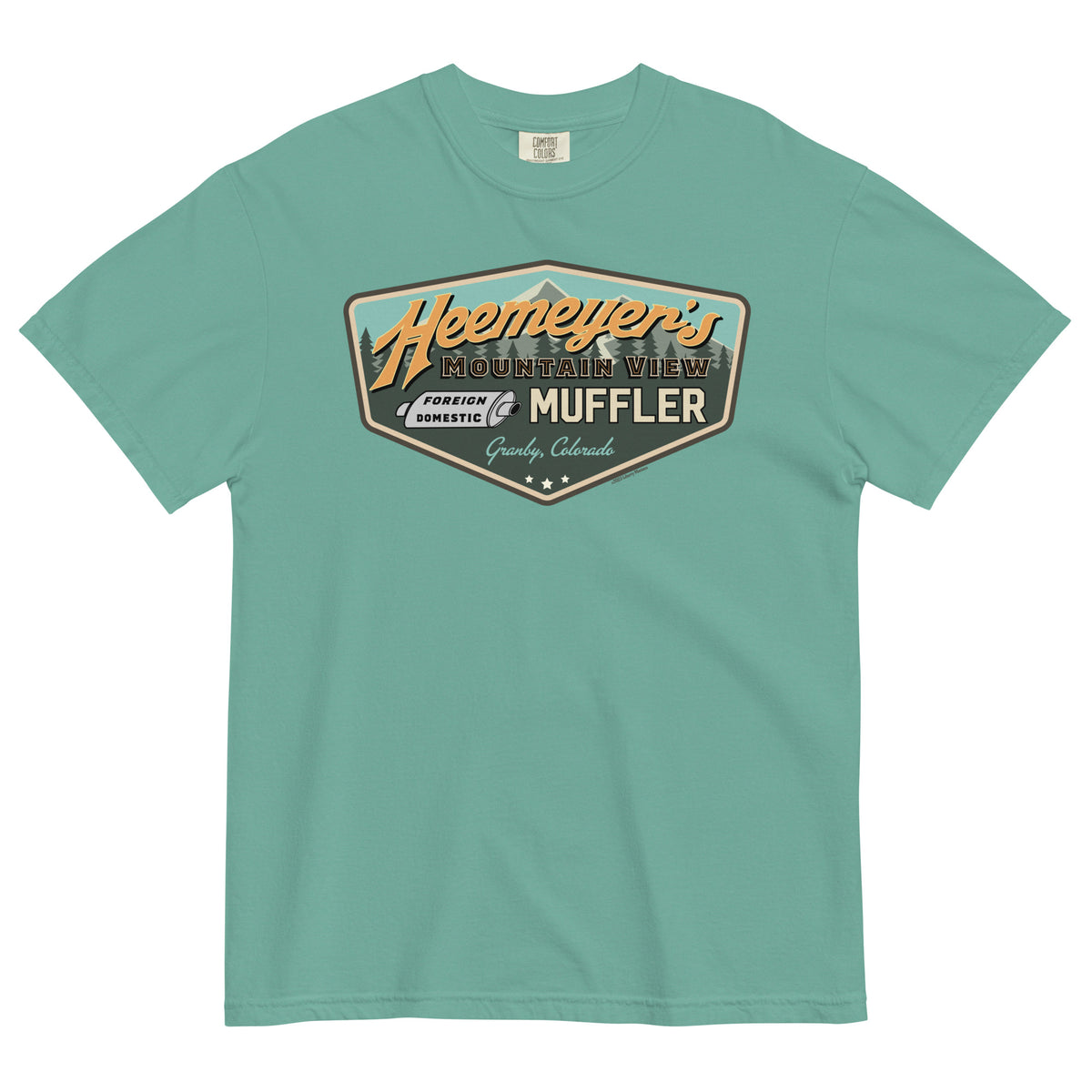 Heemeyer&#39;s Mountain View Muffler Garment-Dyed Heavyweight T-Shirt
