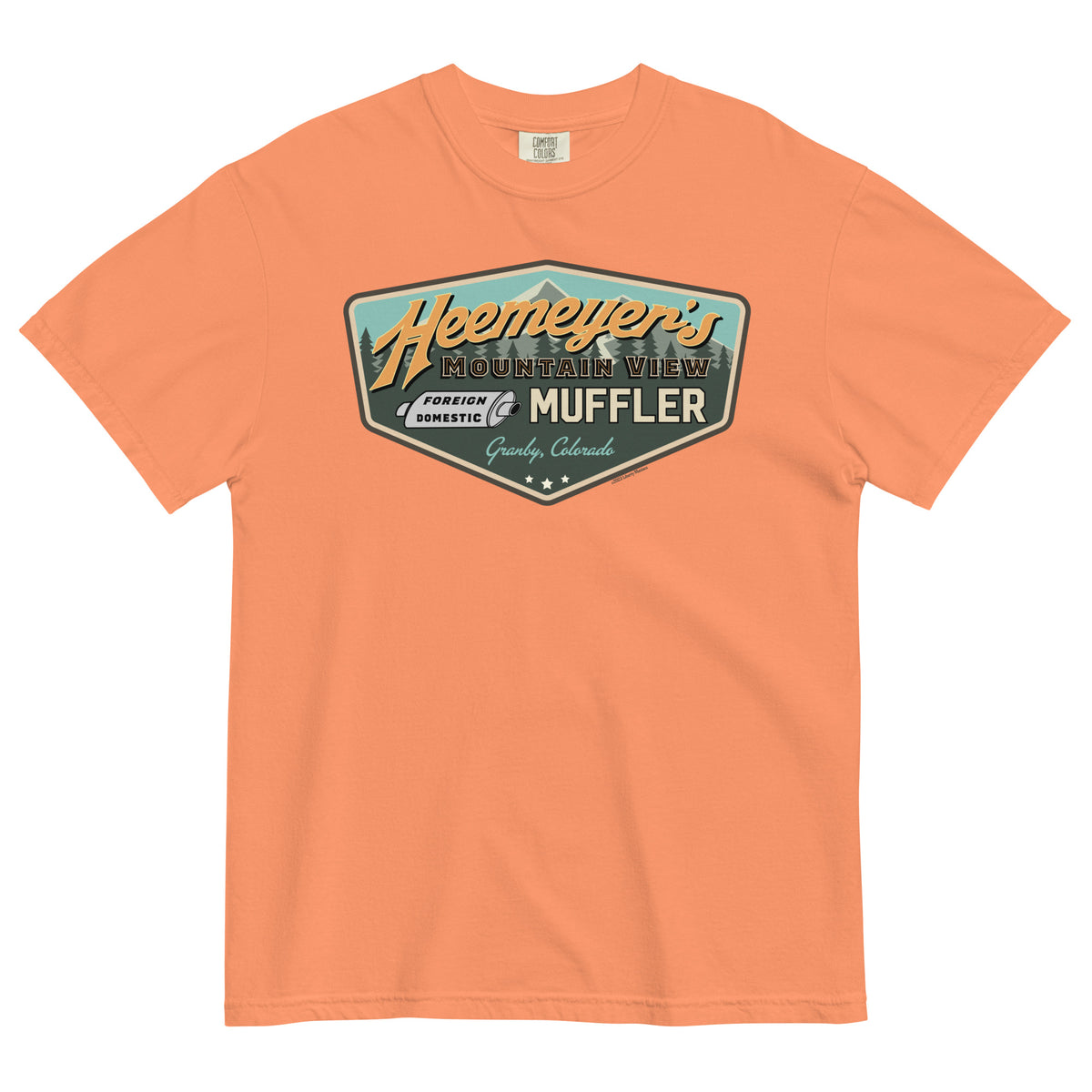 Heemeyer&#39;s Mountain View Muffler Garment-Dyed Heavyweight T-Shirt