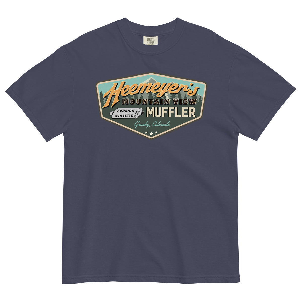 Heemeyer&#39;s Mountain View Muffler Garment-Dyed Heavyweight T-Shirt