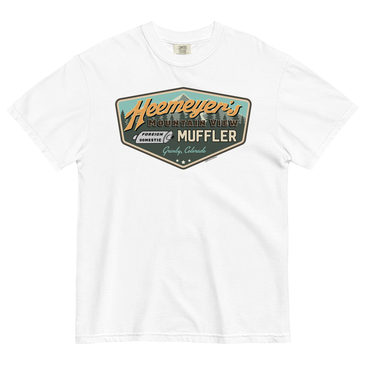 Heemeyer&#39;s Mountain View Muffler Garment-Dyed Heavyweight T-Shirt