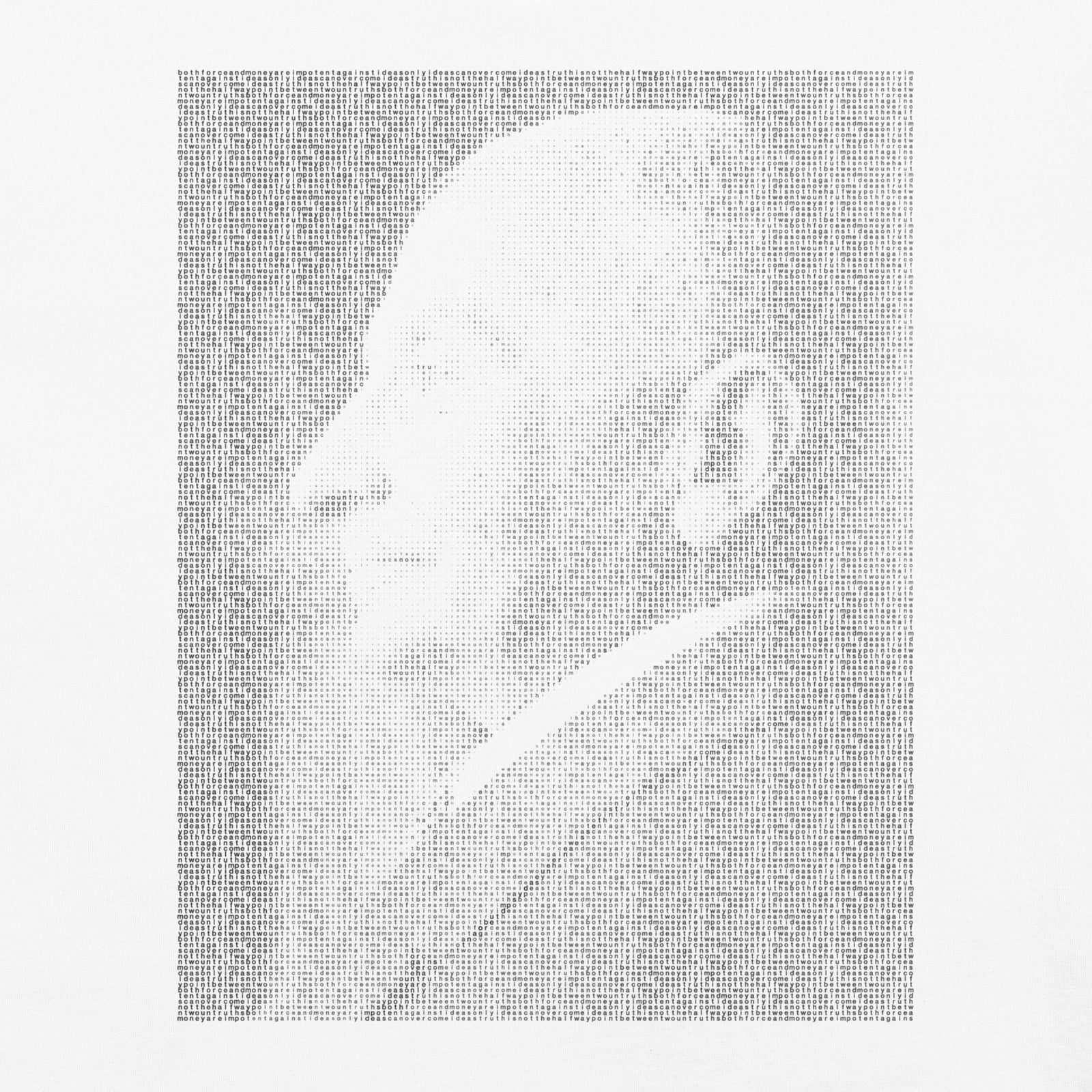 Ludwig von Mises portrait made from repeated quote text on a typographic graphic t-shirt.